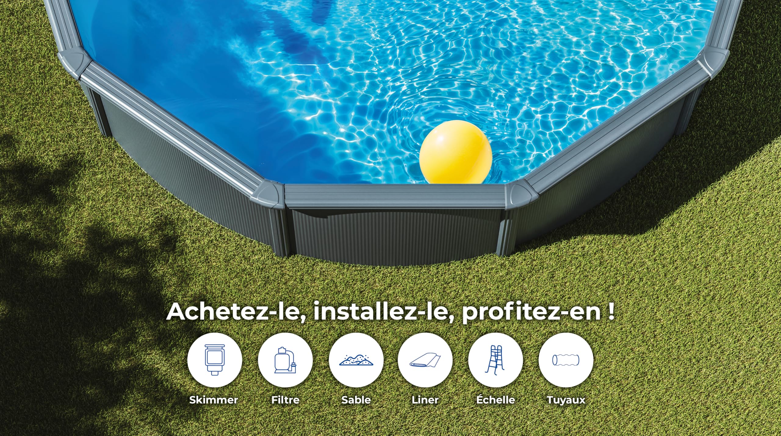 Gre KIT300GY Louko - Piscine Hors-Sol en Acier, Piscine Ronde avec Structure en Acier Gris Anthracite. Piscines Hors-Sol pour Jardin, Ø300x120 cm