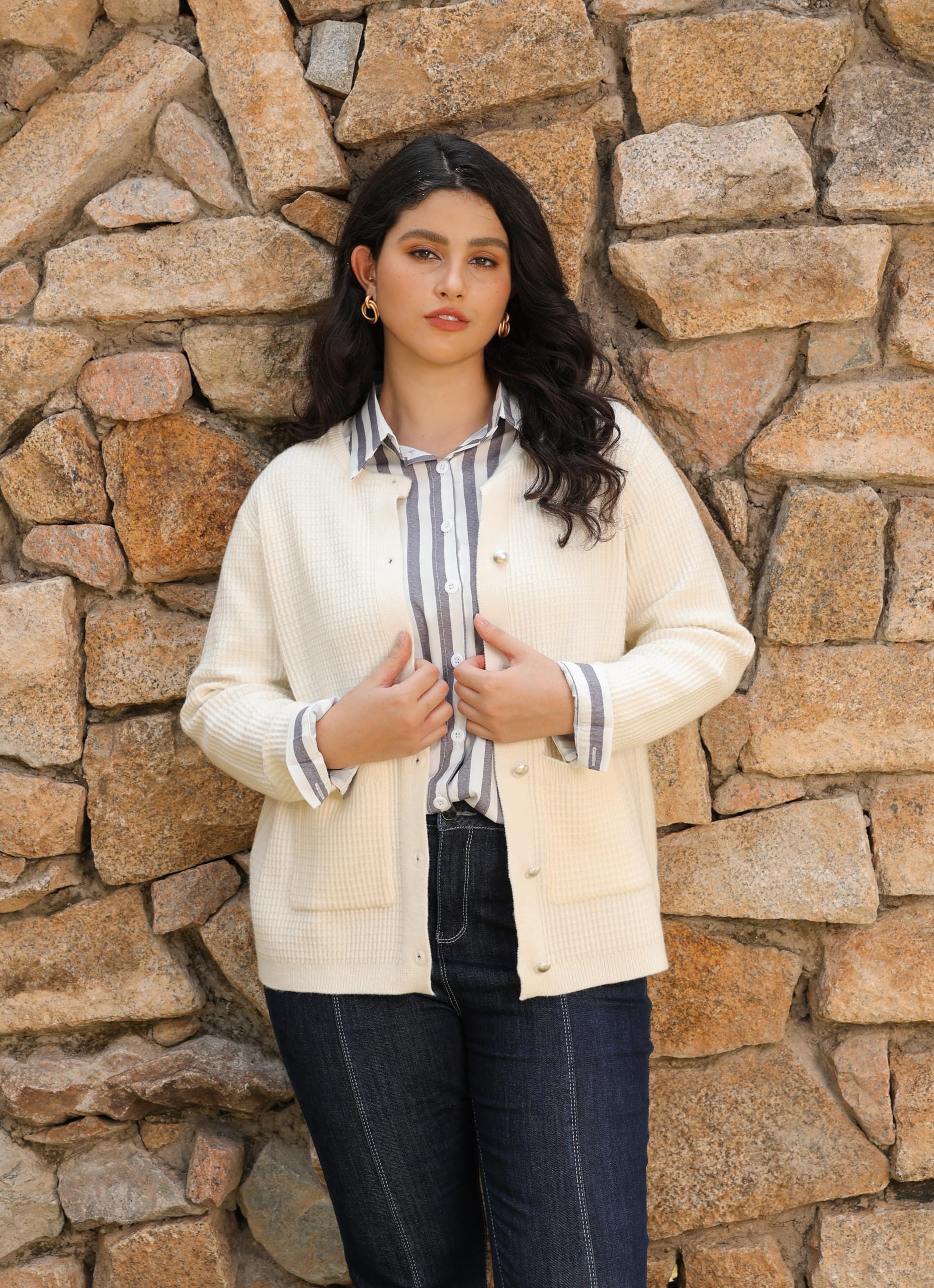 RITERA Plus Size Cardigan Maglioni da donna Girocollo Manica Lunga Button Down Knit Autunno Inverno Giacche con Tasche XL-5XL