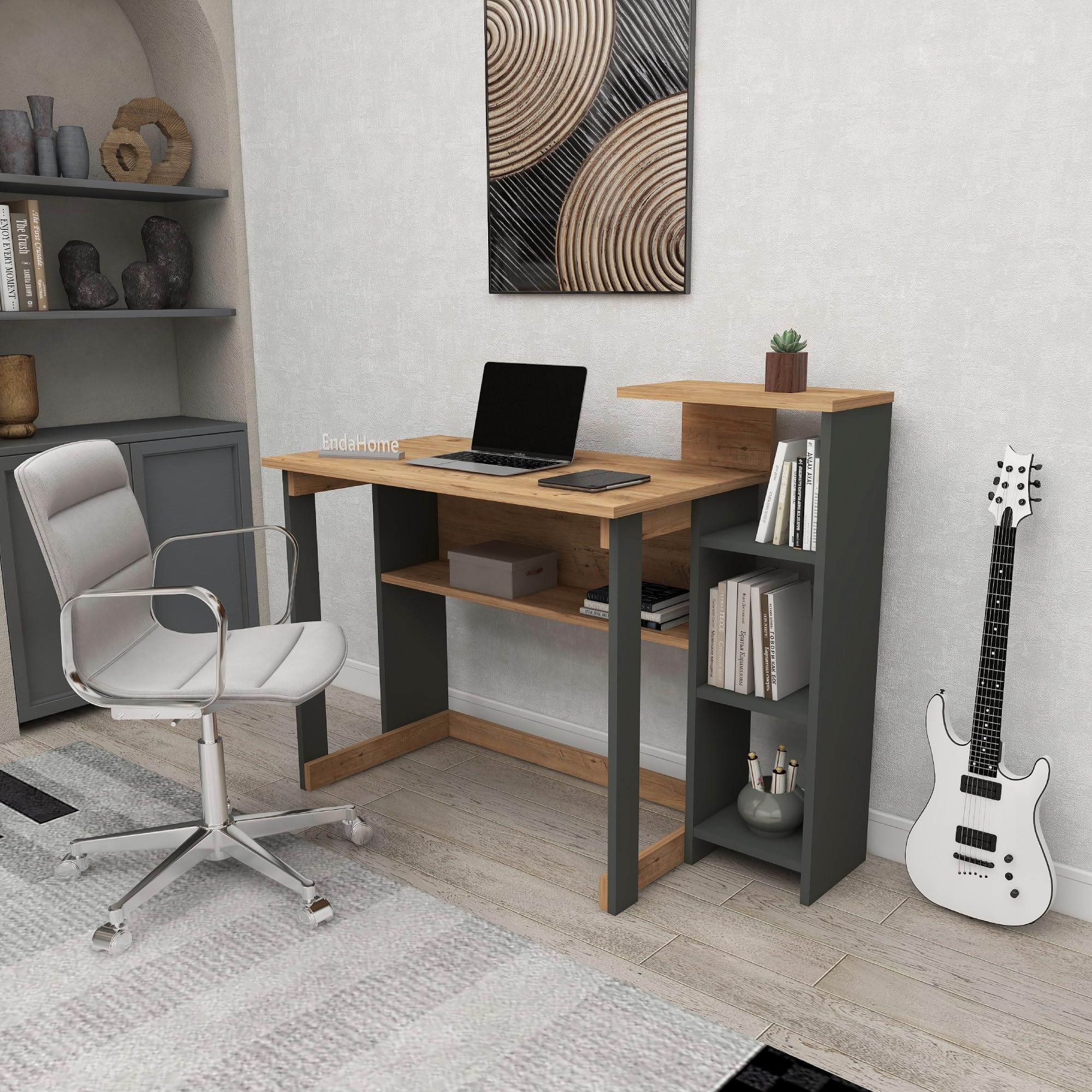 ENDA HOME COLLECTION SAYE 5 Raflı Kitaplıklı Çalışma Masası (Çam