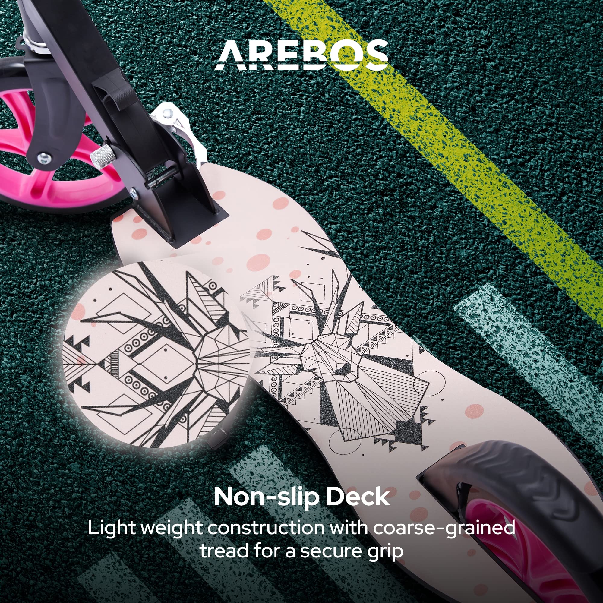 Arebos Patinete | ruedas XXL | correa de transporte | superficie antideslizante | altura ajustable | freno de pedal | máx. 100 kg