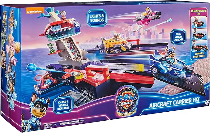 Paw Patrol: The Mighty Movie, Aircraft Carrier HQ con Figura Chase miniatura 10