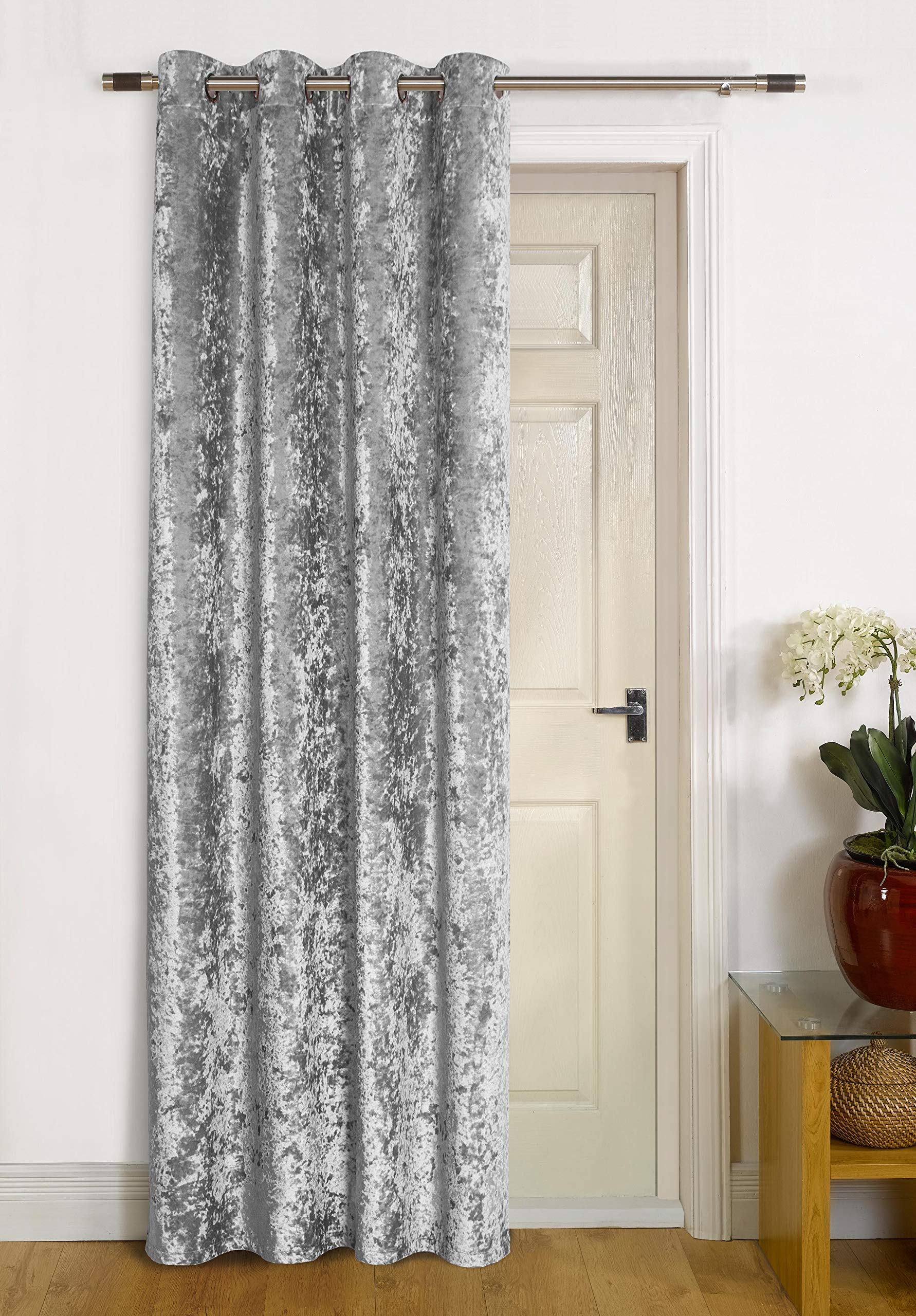 umlout Thermal Door Curtain Agra Grey Lined Crush Velvet Winter - Saves Energy, Prevents Draughts Reduces Heat Loss