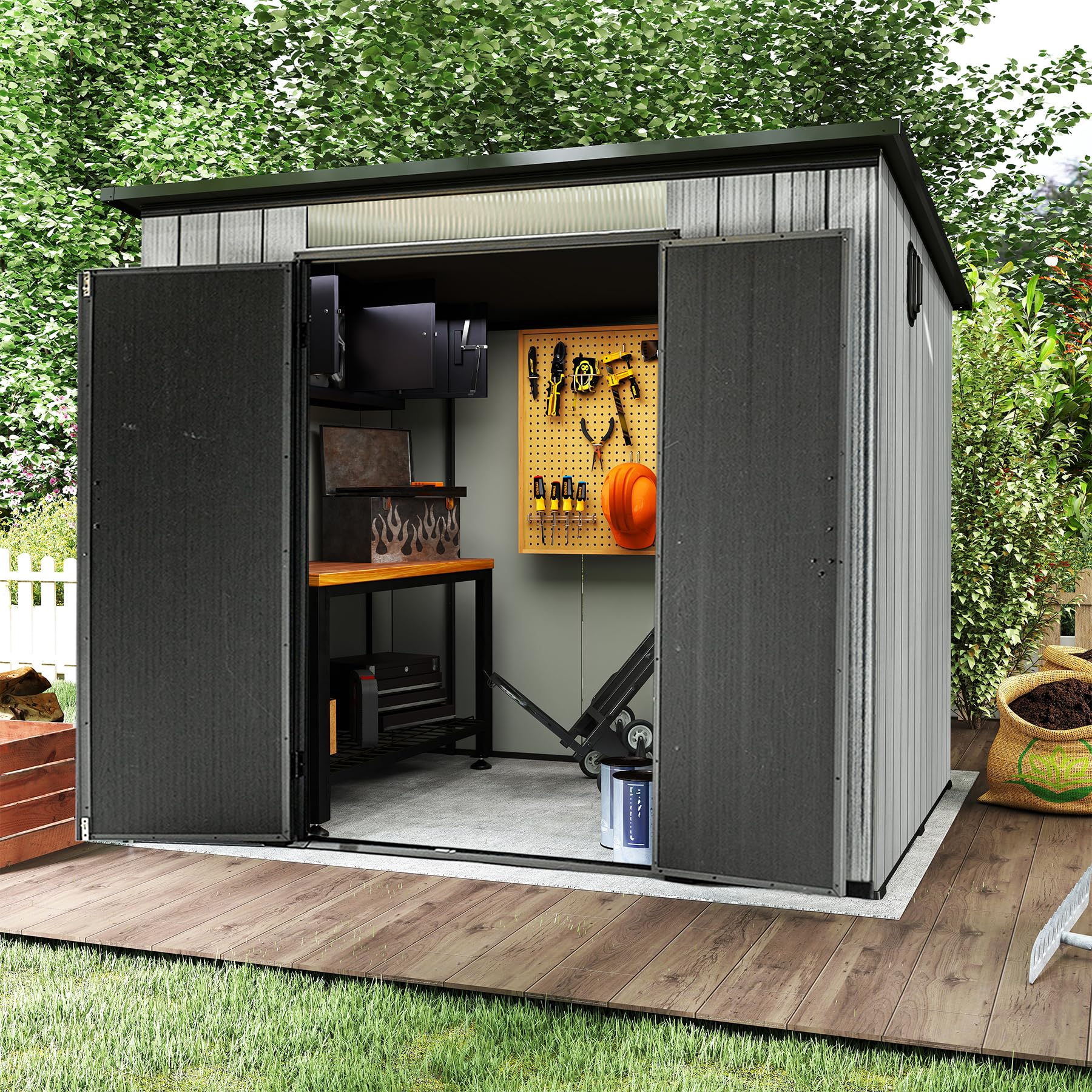 ロミー Domi 6x8FT Lean to Resin Shed, Plastic Outdoor Storage Shed with