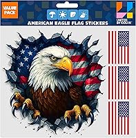 Waterproof American Flag & Bald Eagle Decals Pack (4pc) - Patriotic No-Fade Stickers for Cars, Trucks, Laptops, RVs, Water Bottles (Style 2)
