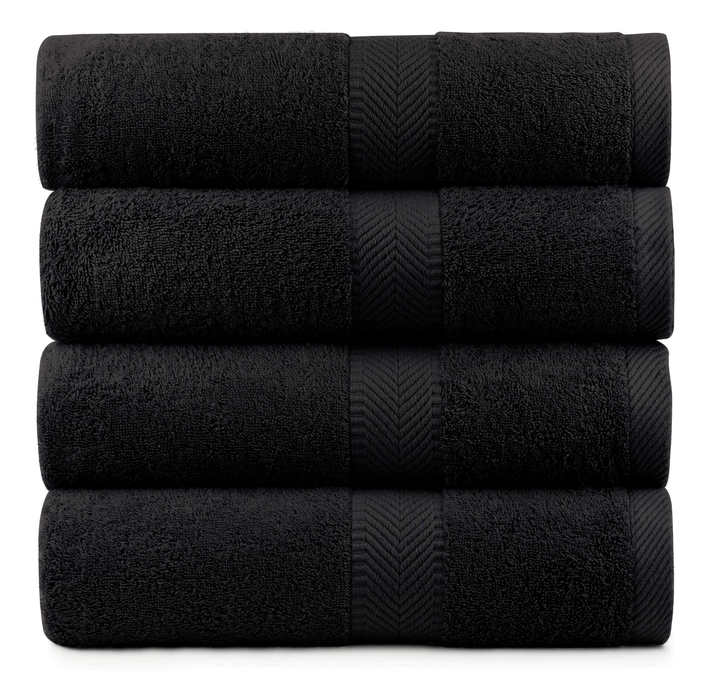 BY LORA Toalla de baño de rizo de algodón suave y absorbente para baño, ducha, color negro, juego de 4