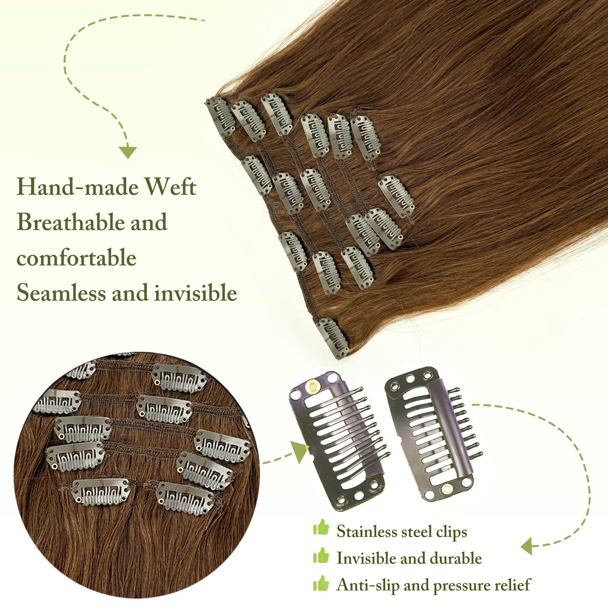 Roserer Clip in Hair Extensions Real Human Hair Remy Straight Clip in Human Hair Extensions Invisible Seamless Integration for Daily Use & Special Occasions (20 Inch Dark Borwn,7pcs/70g) - Image 2