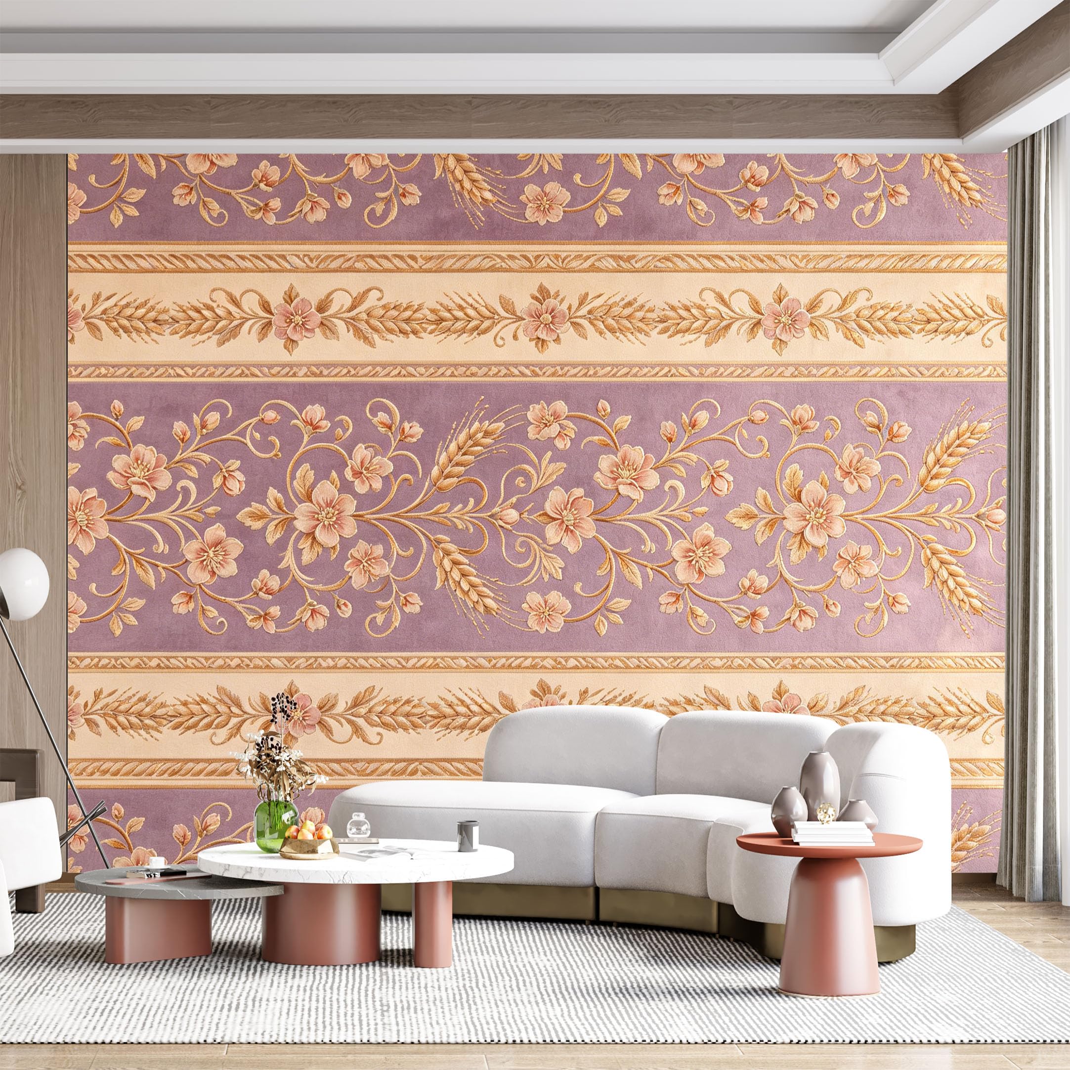 Custom Size Wall Mural Floral Botanical Victorian Scrollwork SelfAdhesive Wall Fabric Removable for Home Office Decor