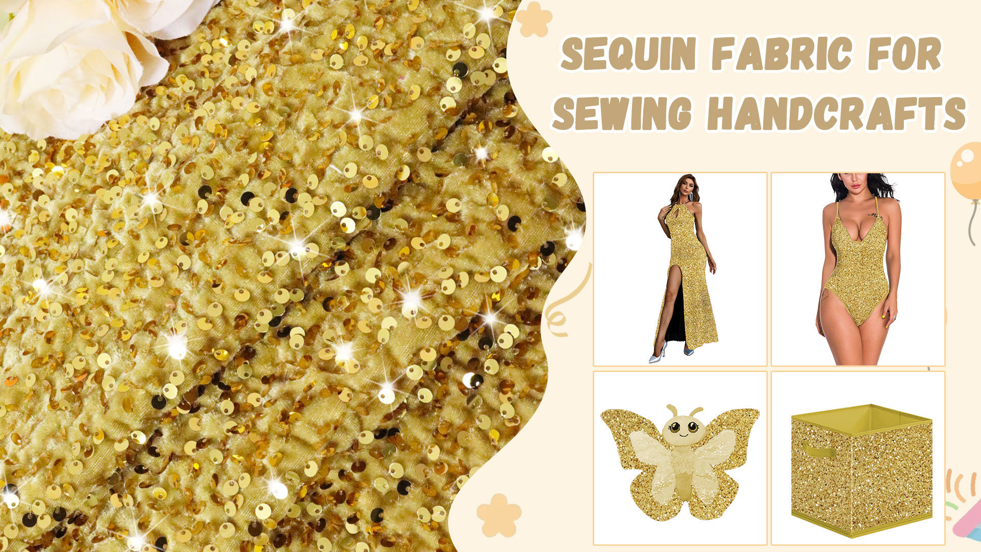 MODFUNS Gold Fabric by The Yard 4 Yards Shimmer Sequence Fabric Velvet  Paillette Material Decorative Stretch Fabric for Clothing Handmade  Embroidered Sparkling Material for Dress Craft Sewing - Amazon.com