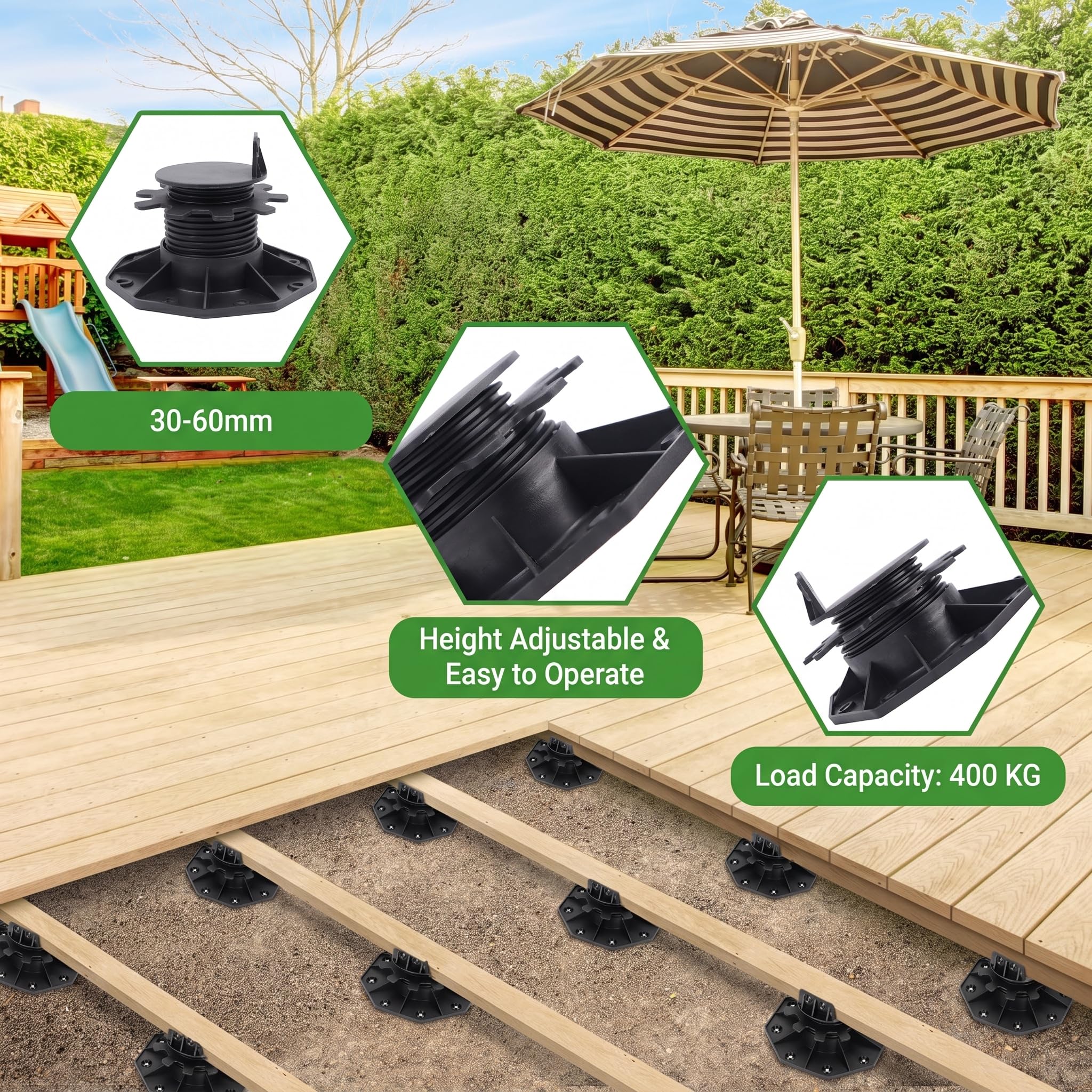 20 Stück Stelzlager Höhenverstellbar 30–60 mm Mit Schrauben, Stellfüße-Terrassenlager, Stelzlager für Hofpflasterungen, Terrassengärten, Terrassenplatten, Gartengestaltung, Holz, WPC& Stein,von 800KG