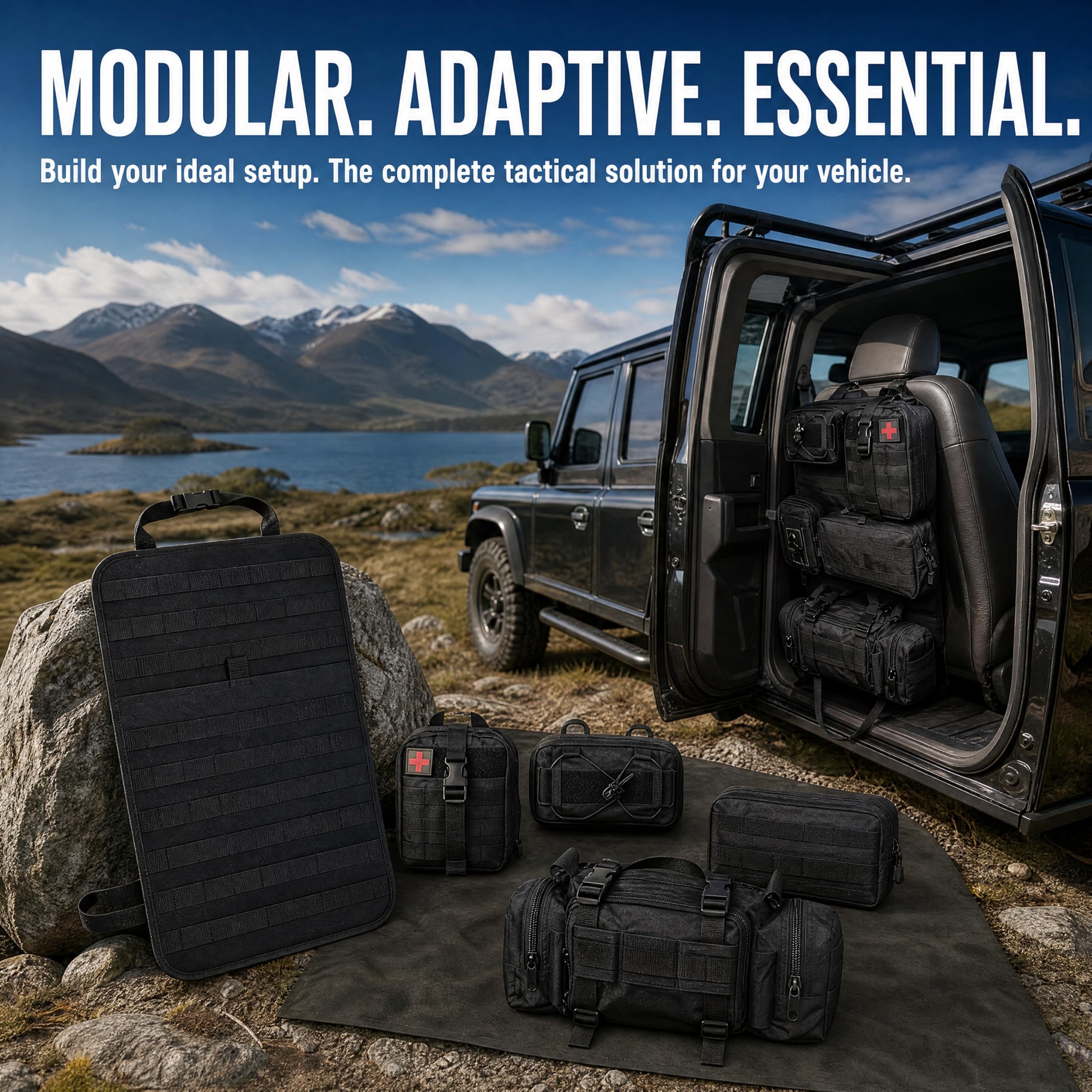 Universeller taktischer Organizer für die Rückseite von Autositzen mit 5 abnehmbaren Molle-Taschen für Auto, SUV