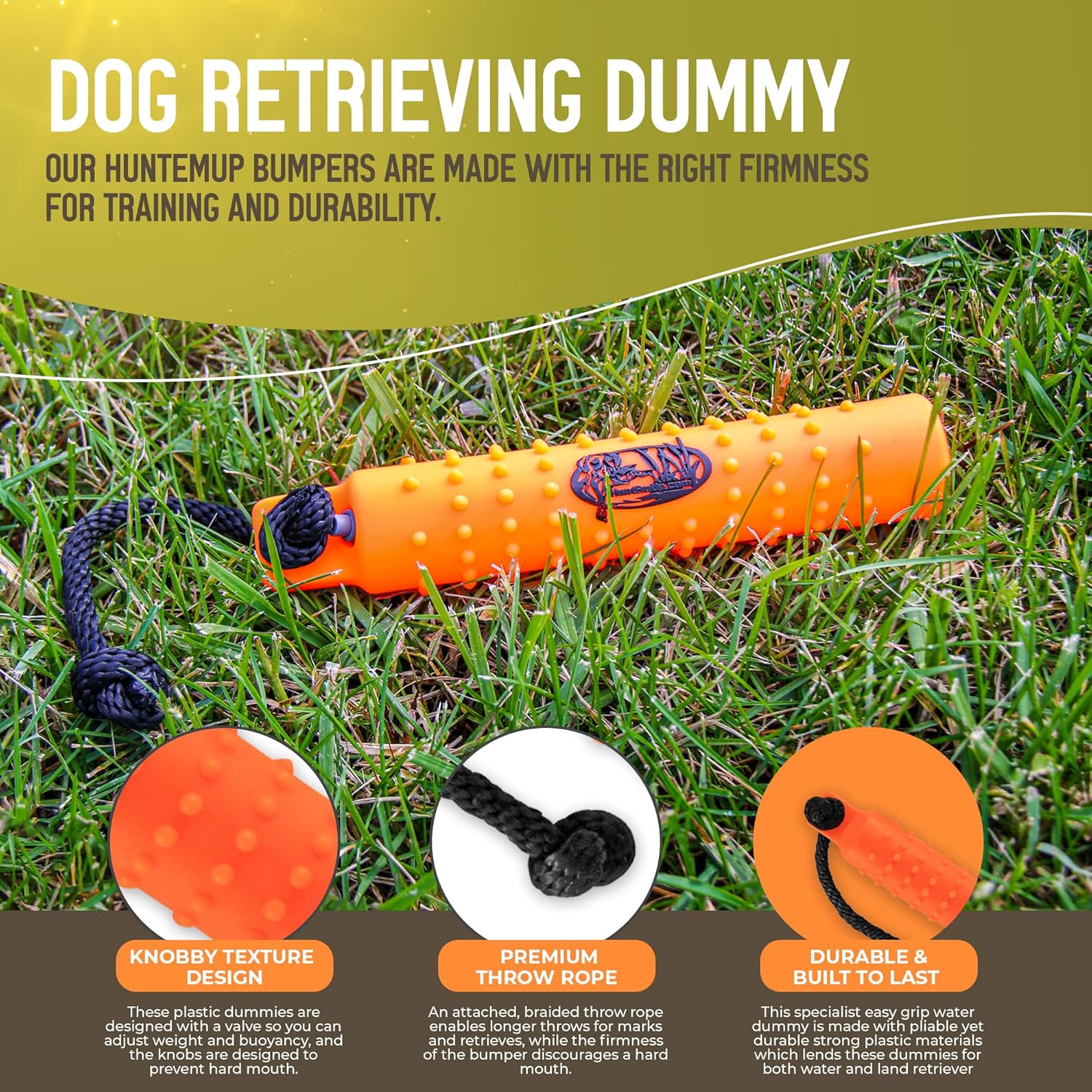 Dog Bumpers Tri-Pack, Set of 6, White, Orange, and Dual Color, Fowl, Pheasant, and Upland Dog Pheasant Fetch Toys, Soft Mouth Texture and Throw Ropes