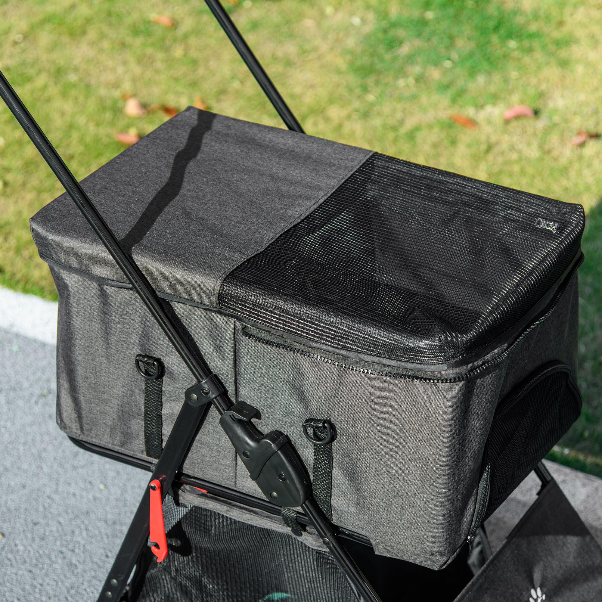 PawHut Passeggino per Cani 3 in 1, Cesta Rimovibile e Trasportino, Passeggino per Animali con Guinzaglio, Cuscino, Cestino e Tettuccio, Grigio