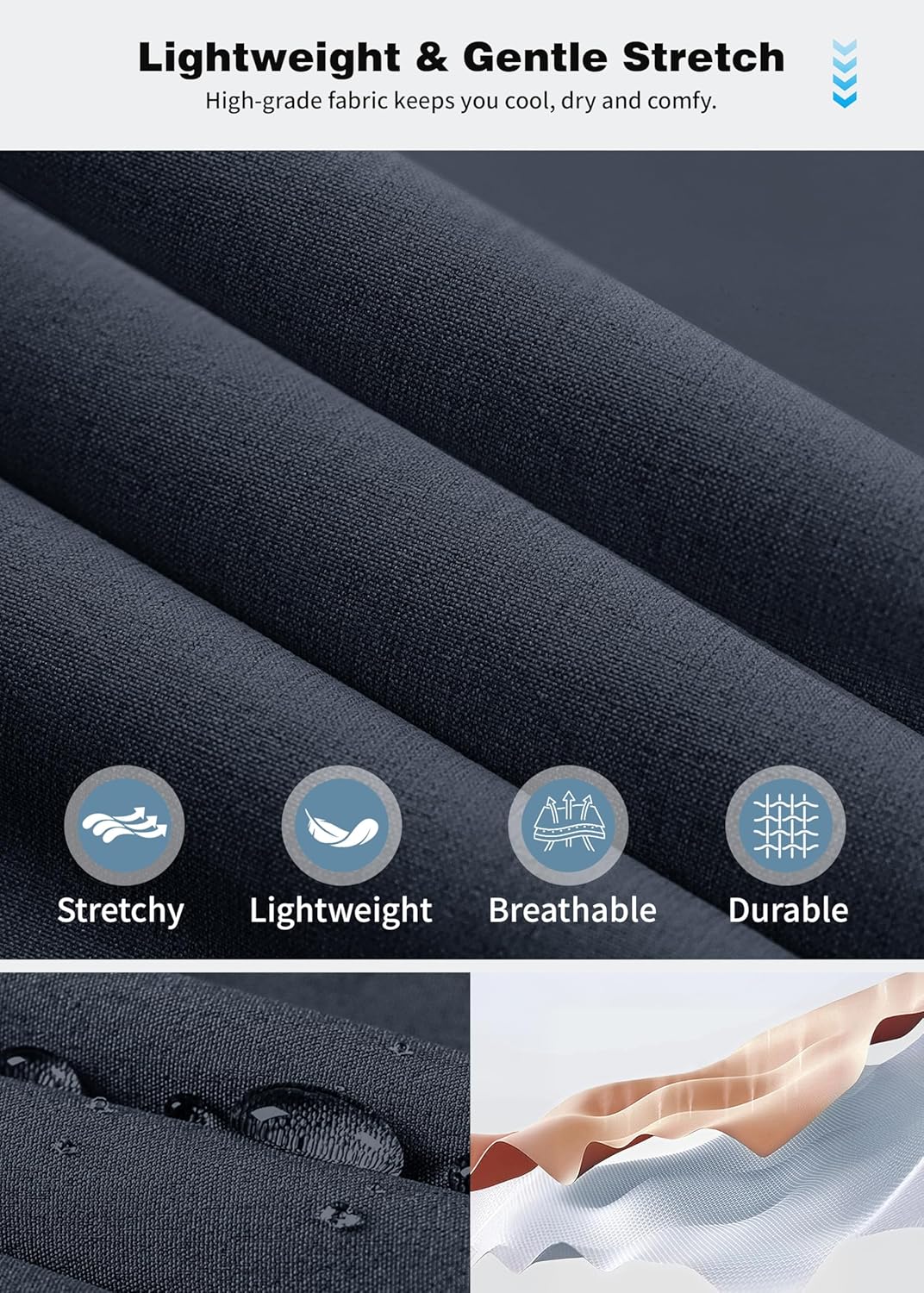 Men's Golf Pants 30"/32"/34" Comfy Work Dress Pants Lightweight Quick Dry Casual Slack with Pockets
