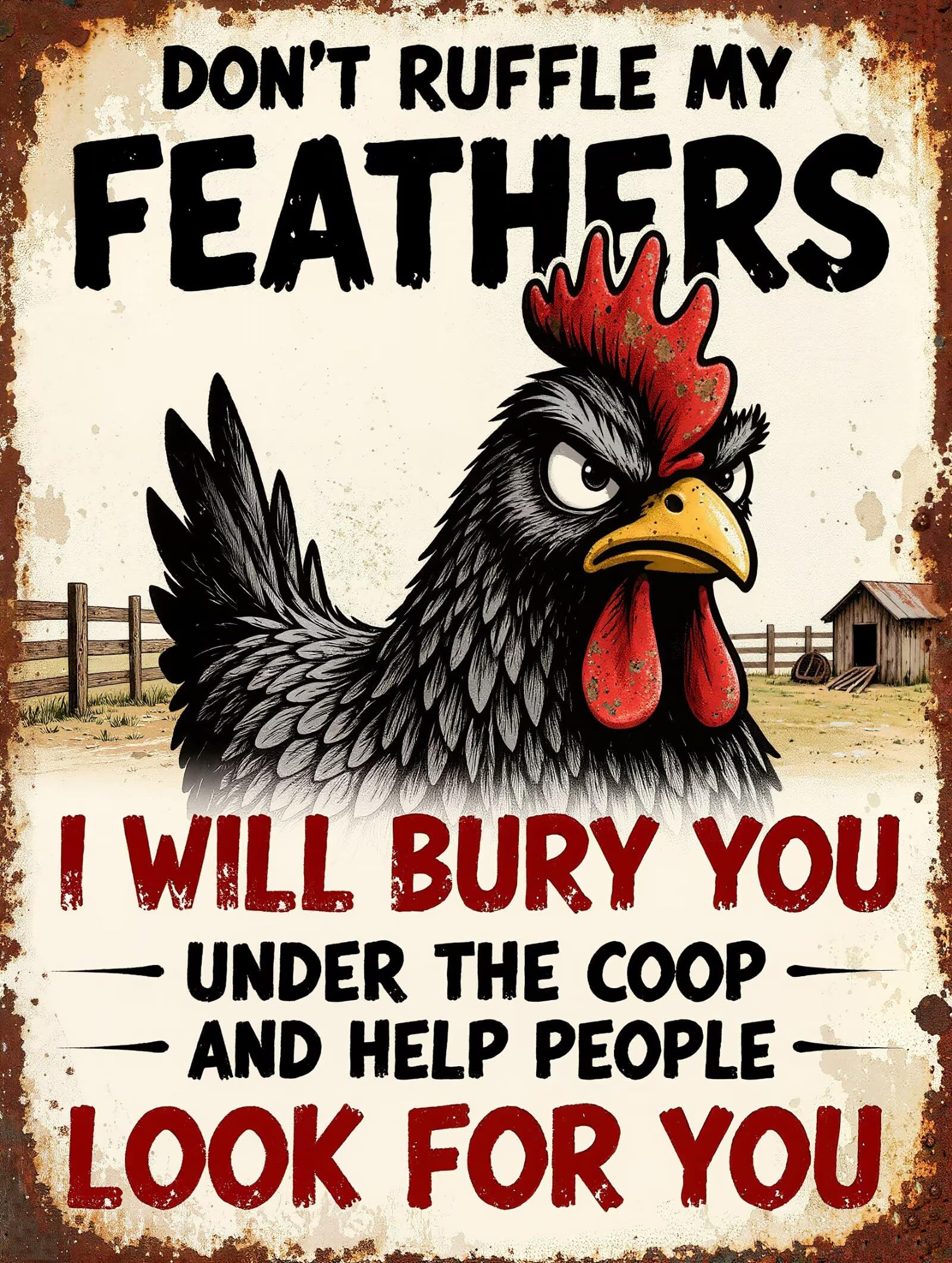Women's Don't Ruffle My Feathers Chicken Metal Tin Sign Vintage Farmhouse Coop Wall Decor 30X43cm Plaque
