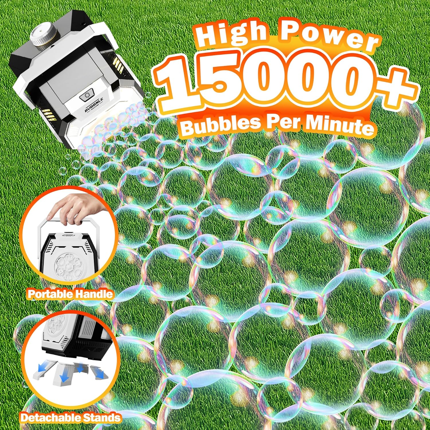 Belemar Bubble Machine with Lights, Big Bubble Toys, Up to 15,000 Bubbles, 320ml Large Tank, Battery Operated Portable Handheld Bubble Blower for Kids, Birthday Parties, Weddings, Outdoor Activities