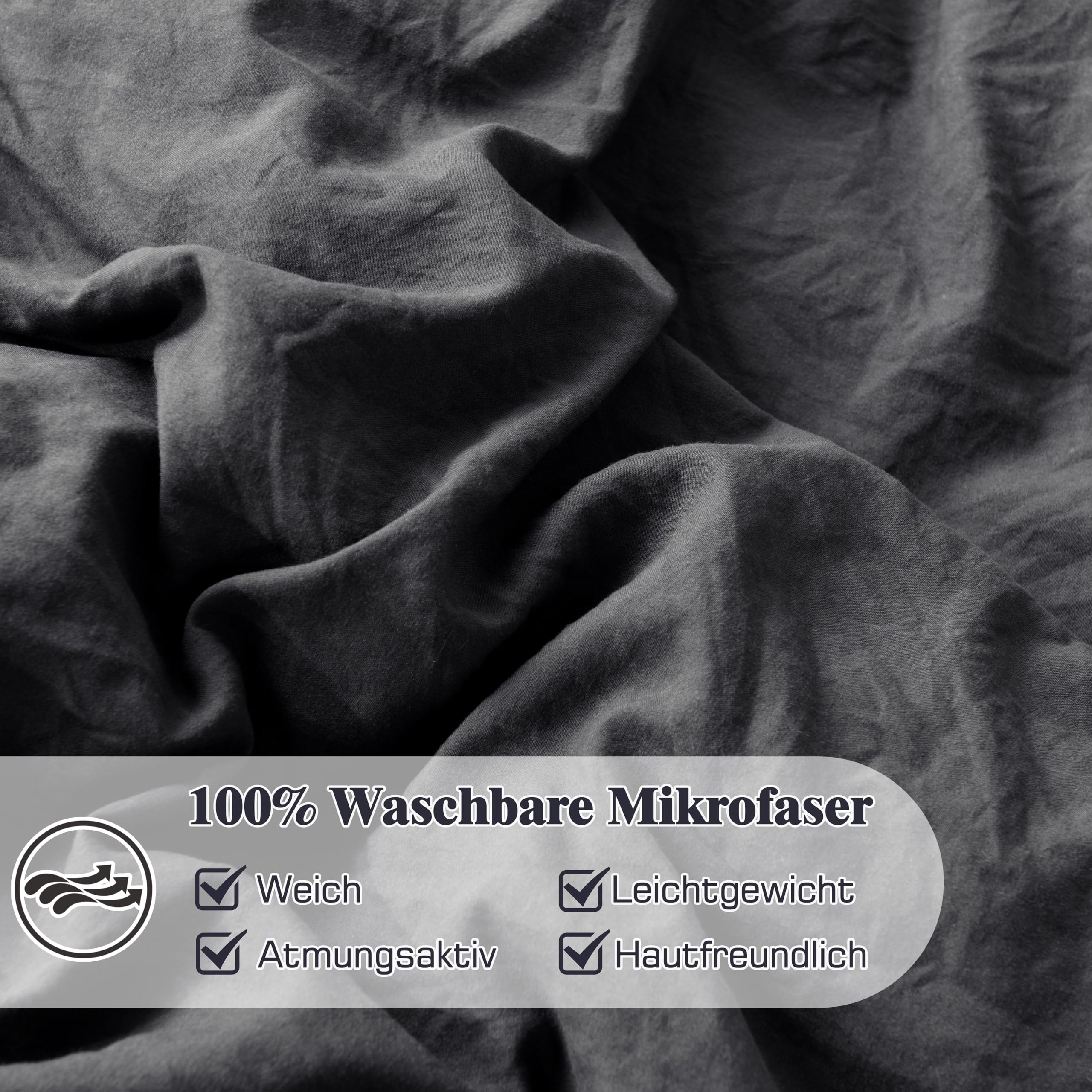 HIG Rüschen Bettwäsche Set 135x200cm 4teilig Dunkelgrau, Superweiche Mikrofaser Oeko-TEX Zertifiziert, 2 Bettbezug 135x200 mit Zwei-Wege-Reißverschluss, 2 Kissenbezug 80x80cm, Vintage Romantisch Look