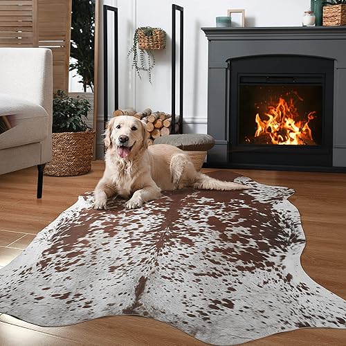 Miniatura 6 de Alfombra de piel de vaca 5.2 x 6.3 pies, piel de vaca duradera con respaldo antideslizante, piel de vaca sintética espesada y elástica, para
