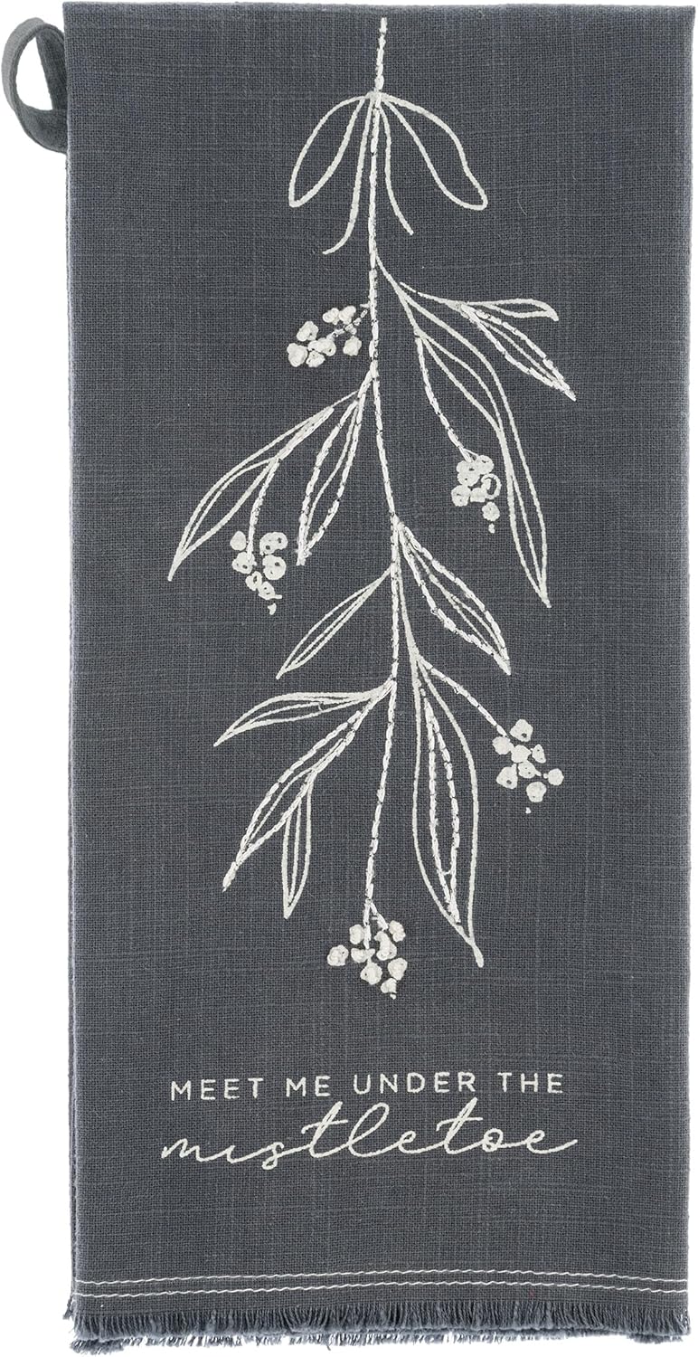 Karma Gifts, Embroidered Cotton Tea Towels, Mistletoe, Small