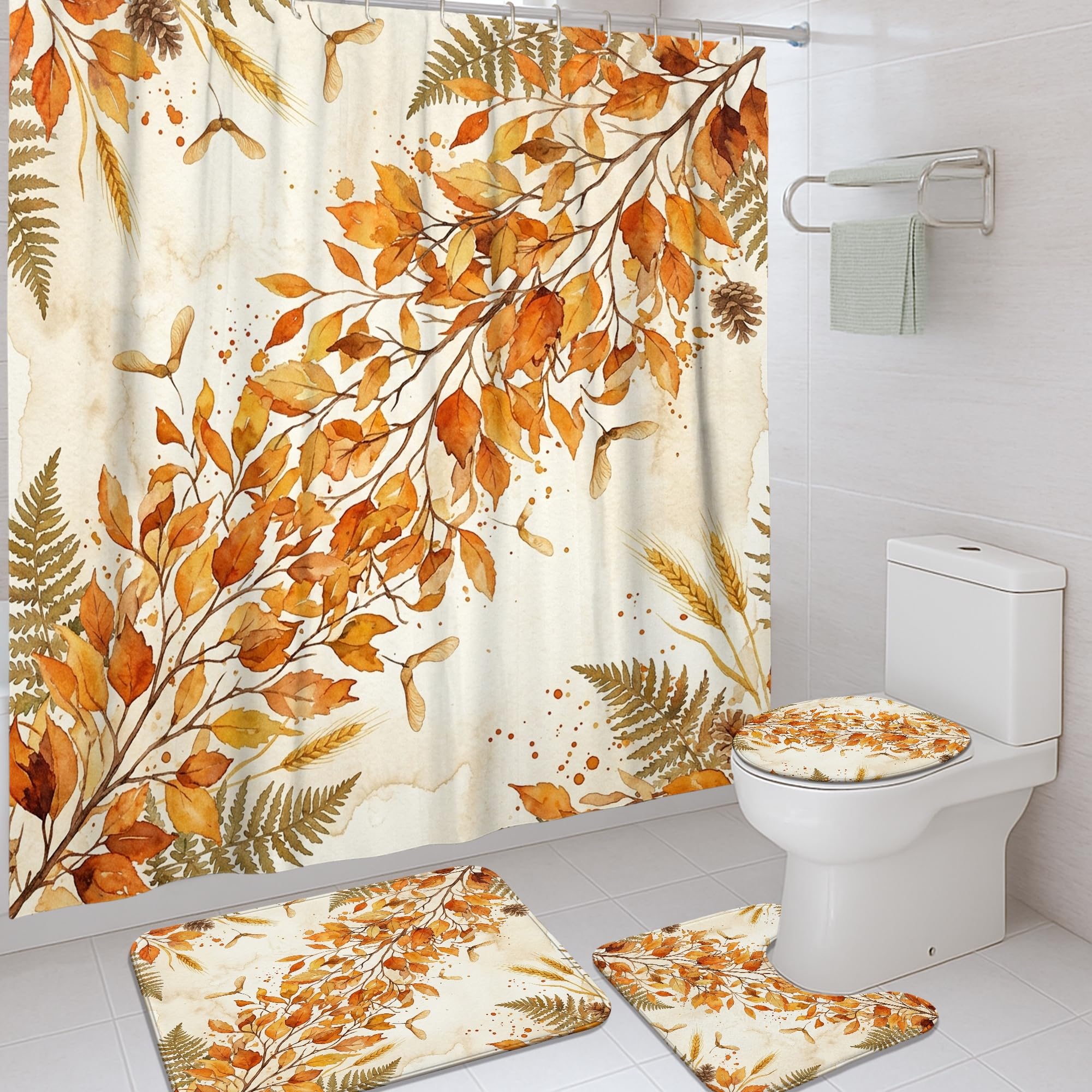 Rideau de douche anti-éclaboussures en tissu feuilles d'automne