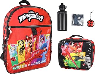 Miraculous Tales of Ladybug & Cat Noir Characters 5 PC Backpack Lunchbox Icepack Water Bottle