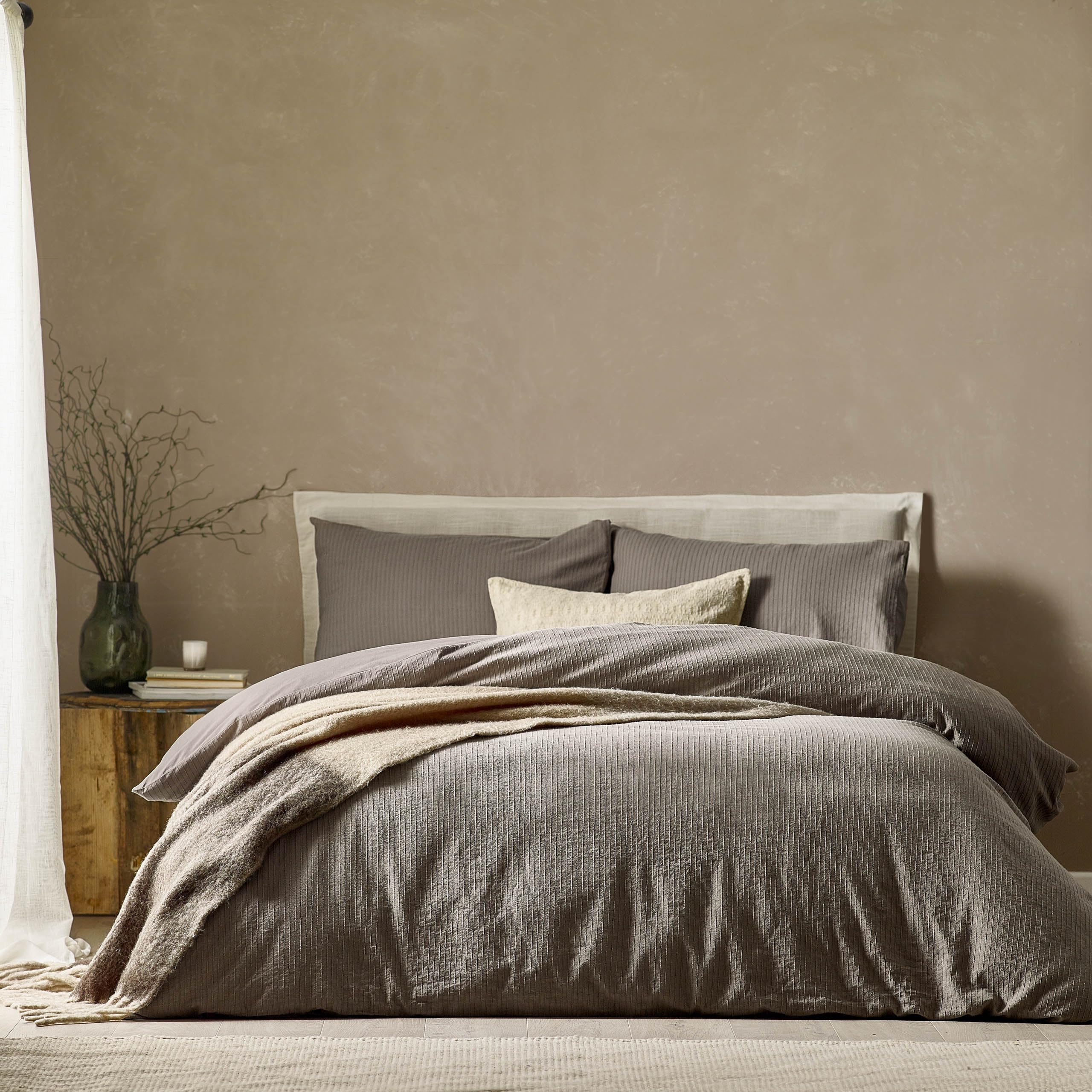 Yard Malton Stripe 100% Cotton Duvet Set - Mole - Single