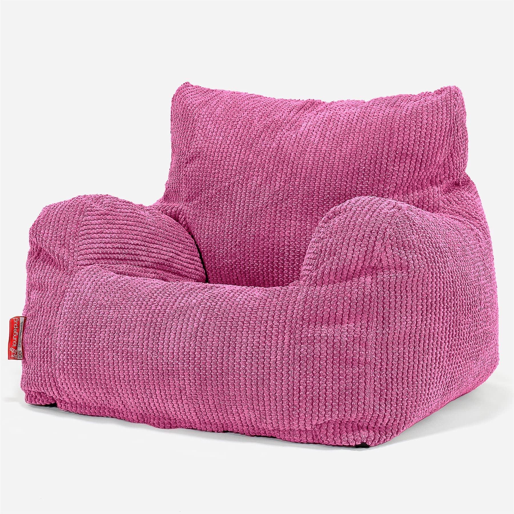 Lounge Pug Adult Bean Bag Armchair, Pink, Plush Waffle Texture Pom Pom Fabric, Living Room Bean Bag Chair