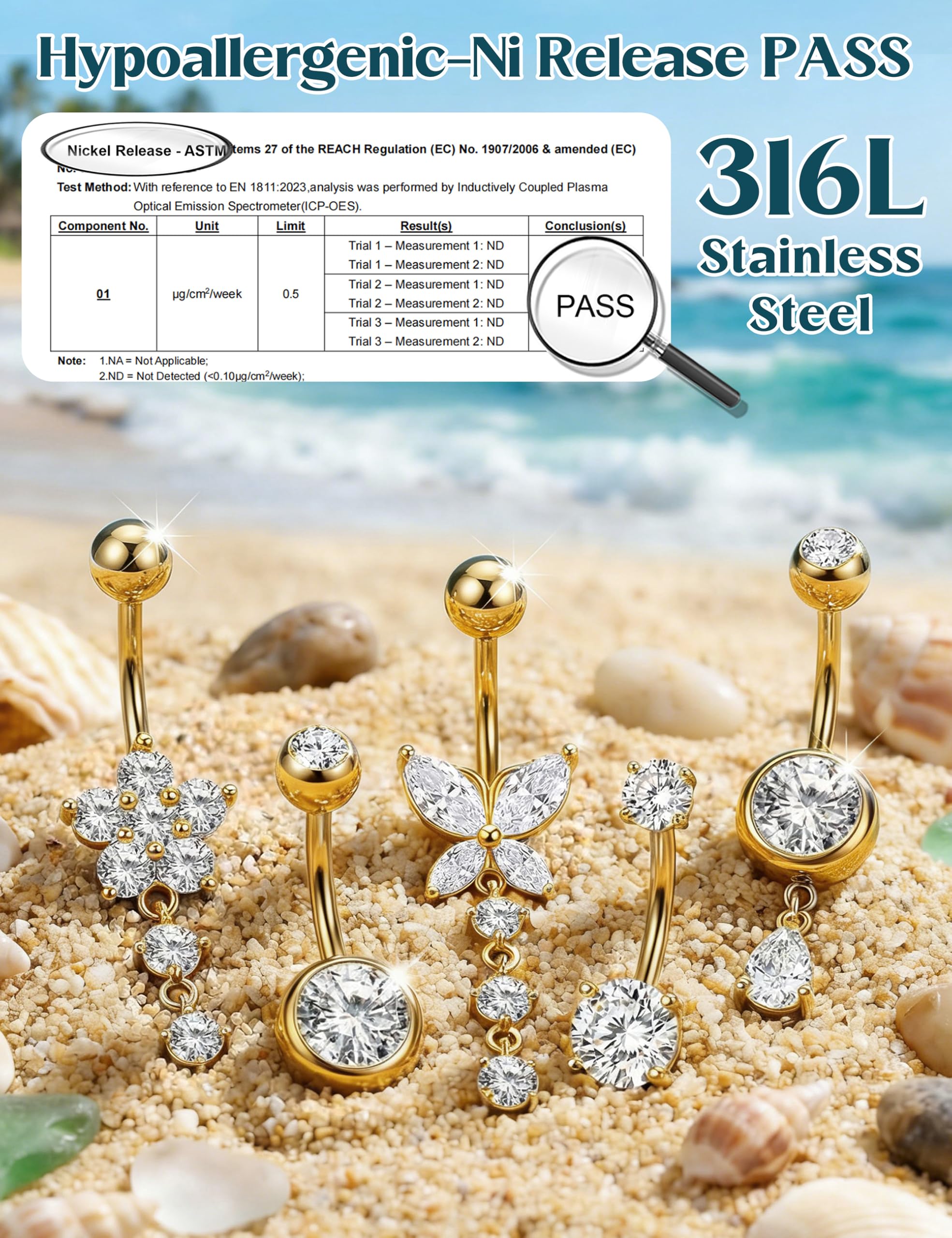 ORAZIO 5 Pares Dorado Piercing Ombligo Acero Quirurgico 10MM Plata Belly Piercing para Mujer Hipoalergénico Mariposa Circón Piercing Ombligo para Mujer