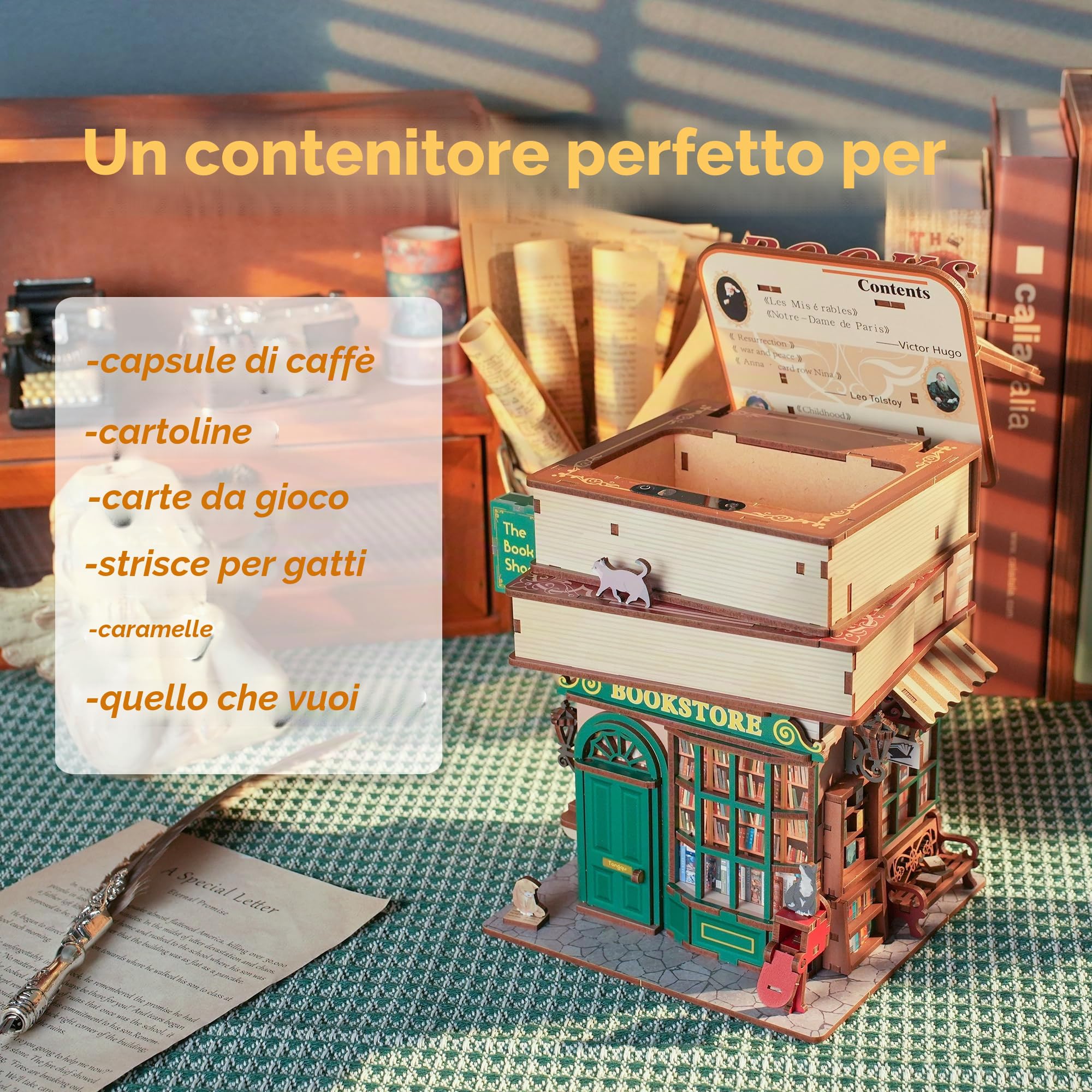 Tonecheer Puzzle 3D Kit, DIY Modello Casa Delle Bambole Scatola di Archiviazione Desktop Creativa, Decorazione Domestica con Apertura Automatica del Coperchio (libreria del tempo)