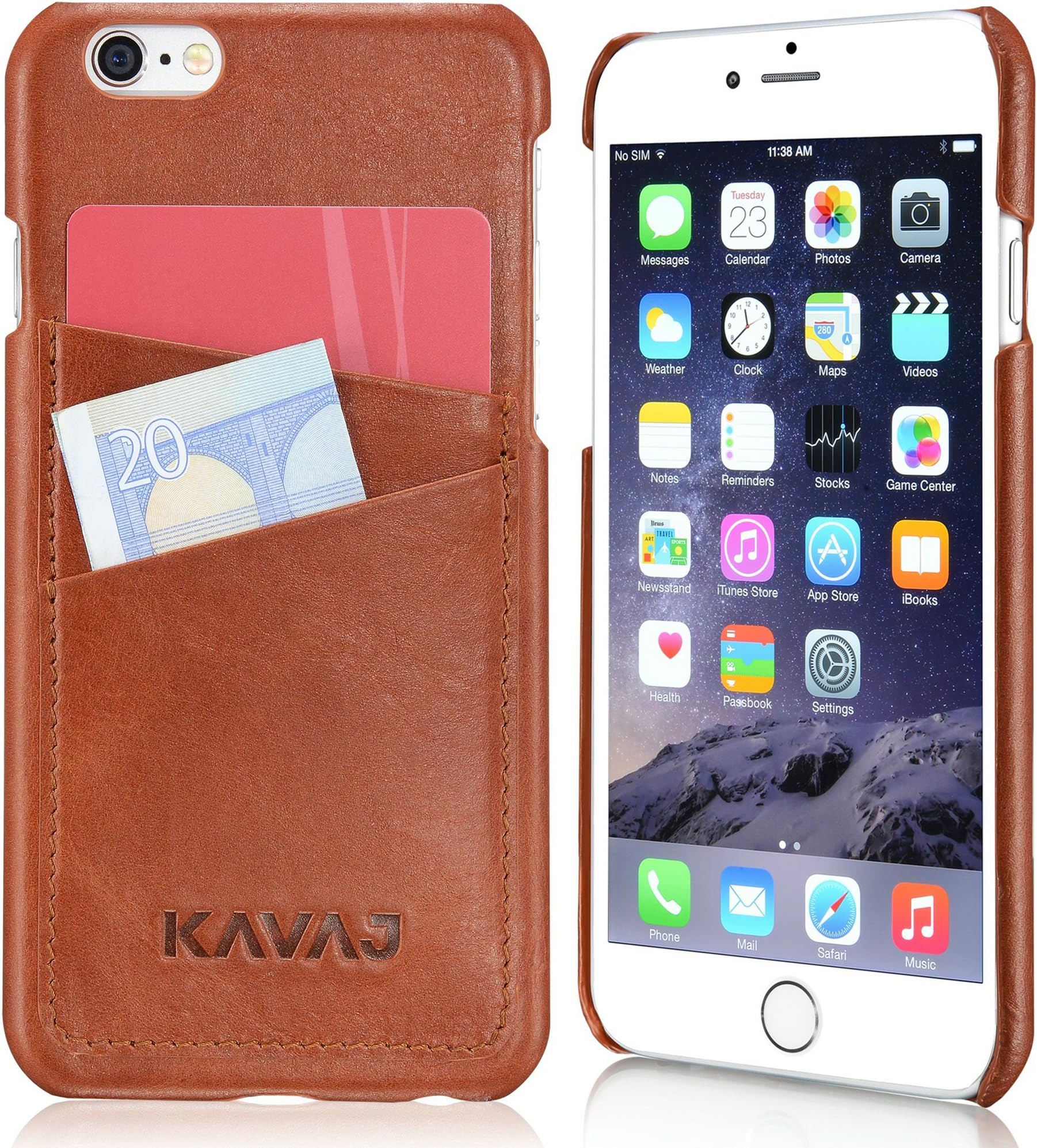 KAVAJ iPhone 6S/6 Case Cover Leather Tokyo Cognac Brown - Genuine Leather Back Cover with Business Card Holder. Slim Fit Back Cover As Premium Accessory for Original Apple iPhone Doubles As A Wallet