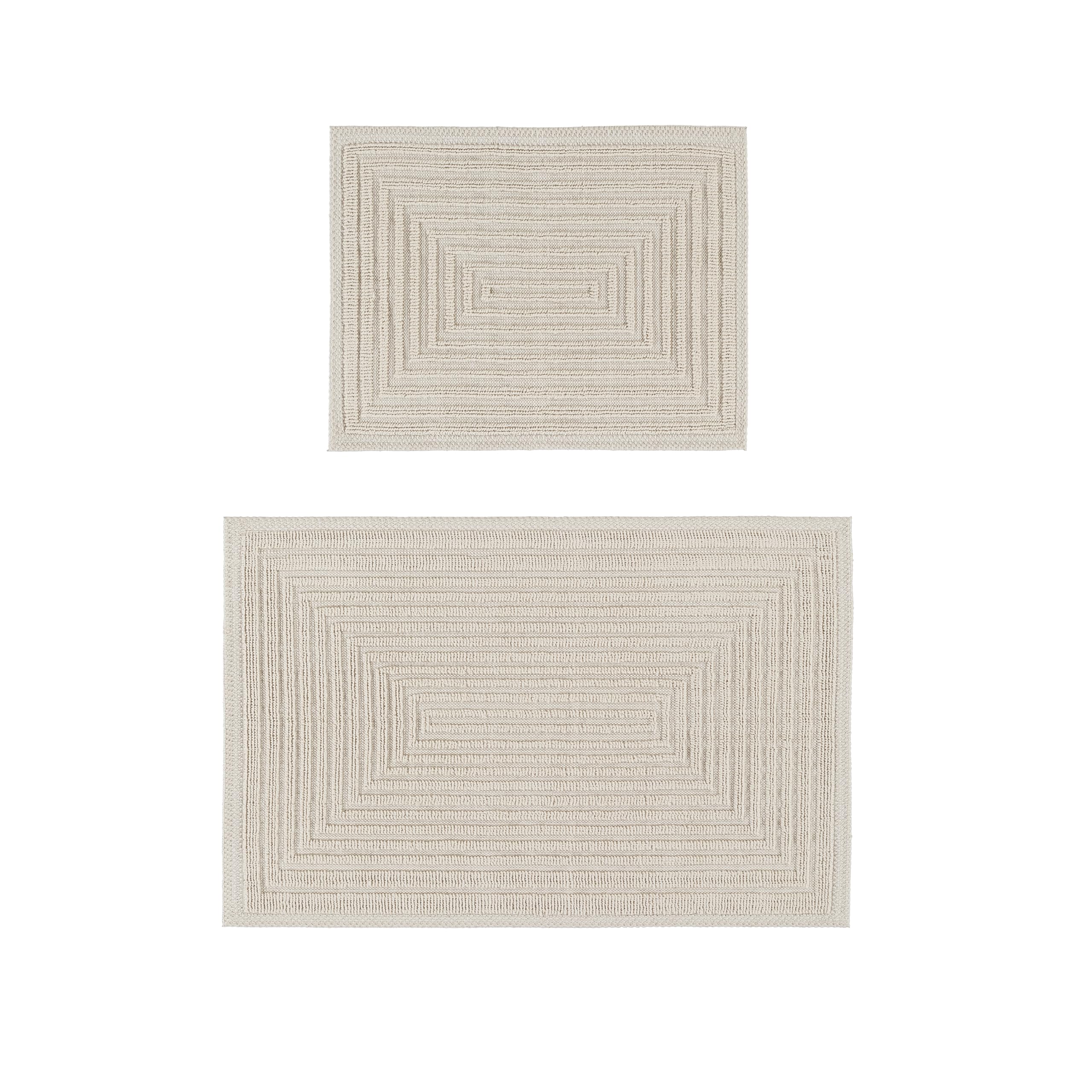 Ruglenza Bathroom Mat Set – 2 Piece Non Slip Cotton Bath Mats for Bathroom & Shower, Textured Loop Bath Rug Set, Quick Dry, Machine Washable, Easy Clean (Cream/Cream-BK13, 50 x 120 CM)