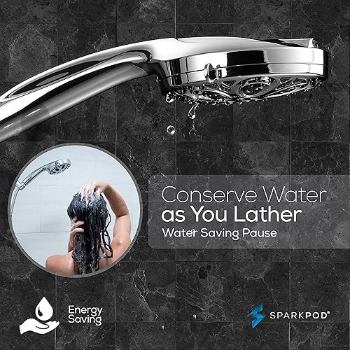 Miniatura 7 de SparkPod Cabezal de ducha de mano de 10 modos con manguera, cabezal de ducha de alta presión de 5 pulgadas con boquillas táctiles de mano para