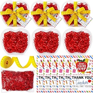 Domensi 6 Sets Plastic Apple Container Teacher Appreciation Gifts Bulk Teacher Gifts Card Holder Clear Large Apple Candy Jar Boxes Thank You Gift for Back to School First Day of School