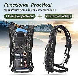 MARCHWAY Tactical Molle Hydration Pack Backpack with 3L TPU Water Bladder, Military Daypack for Cycling, Hiking, Running, Climbing, Hunting, Biking (Black Camo)