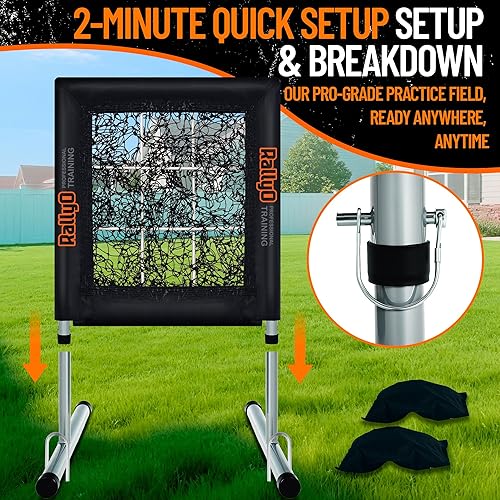 Miniatura 6 de Red de lanzamiento, Red de lanzamiento de 9 agujeros para béisbol y sóftbol con zona de golpeo, objetivo de lanzamiento ajustable con diseño de 9