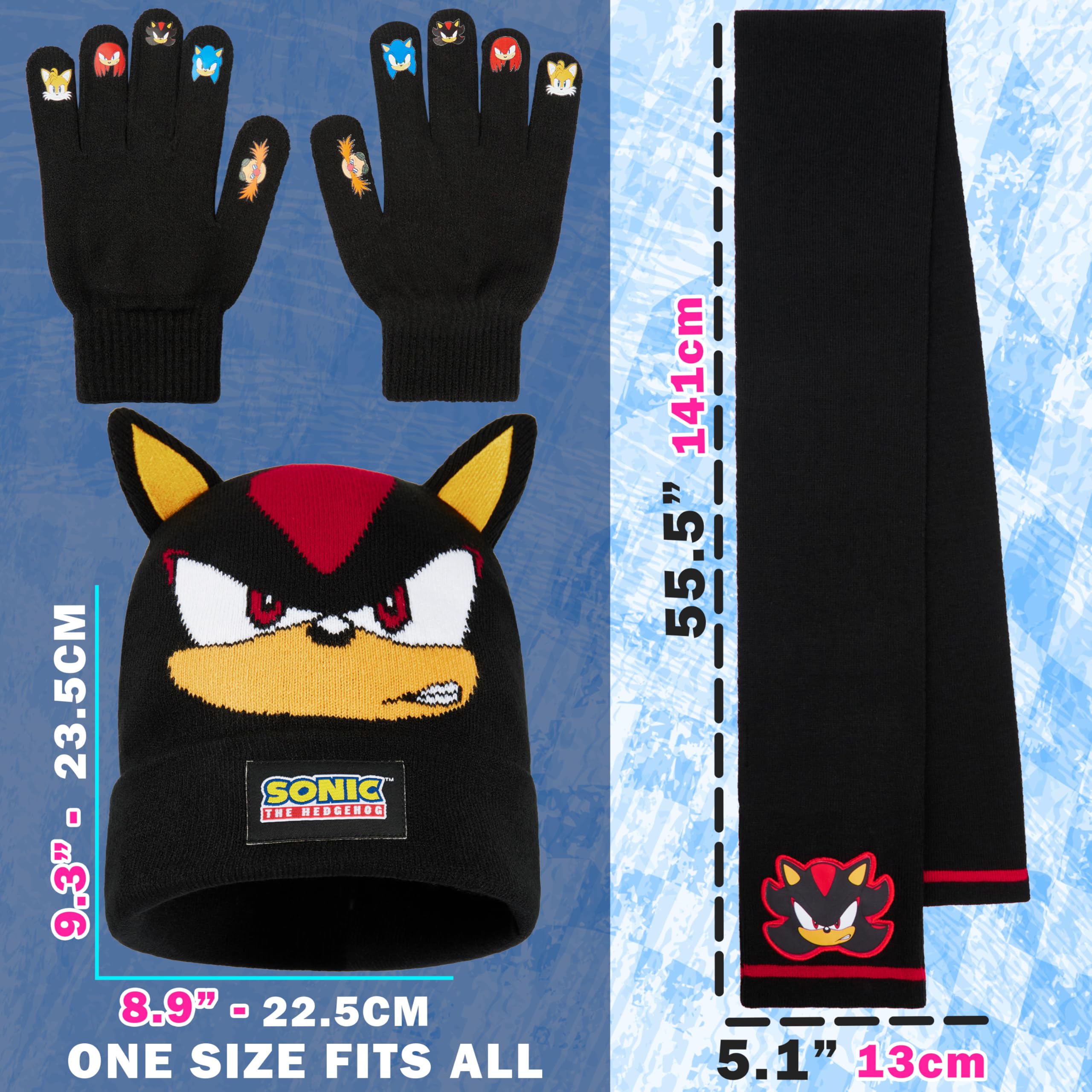 Get Trend SONIC THE HEDGEHOG Ensemble Bonnet Echarpe Gant Garçon, 3 Pièces, Maille Douce, Cosy Accessoires Hiver, idee Cadeau Gamer