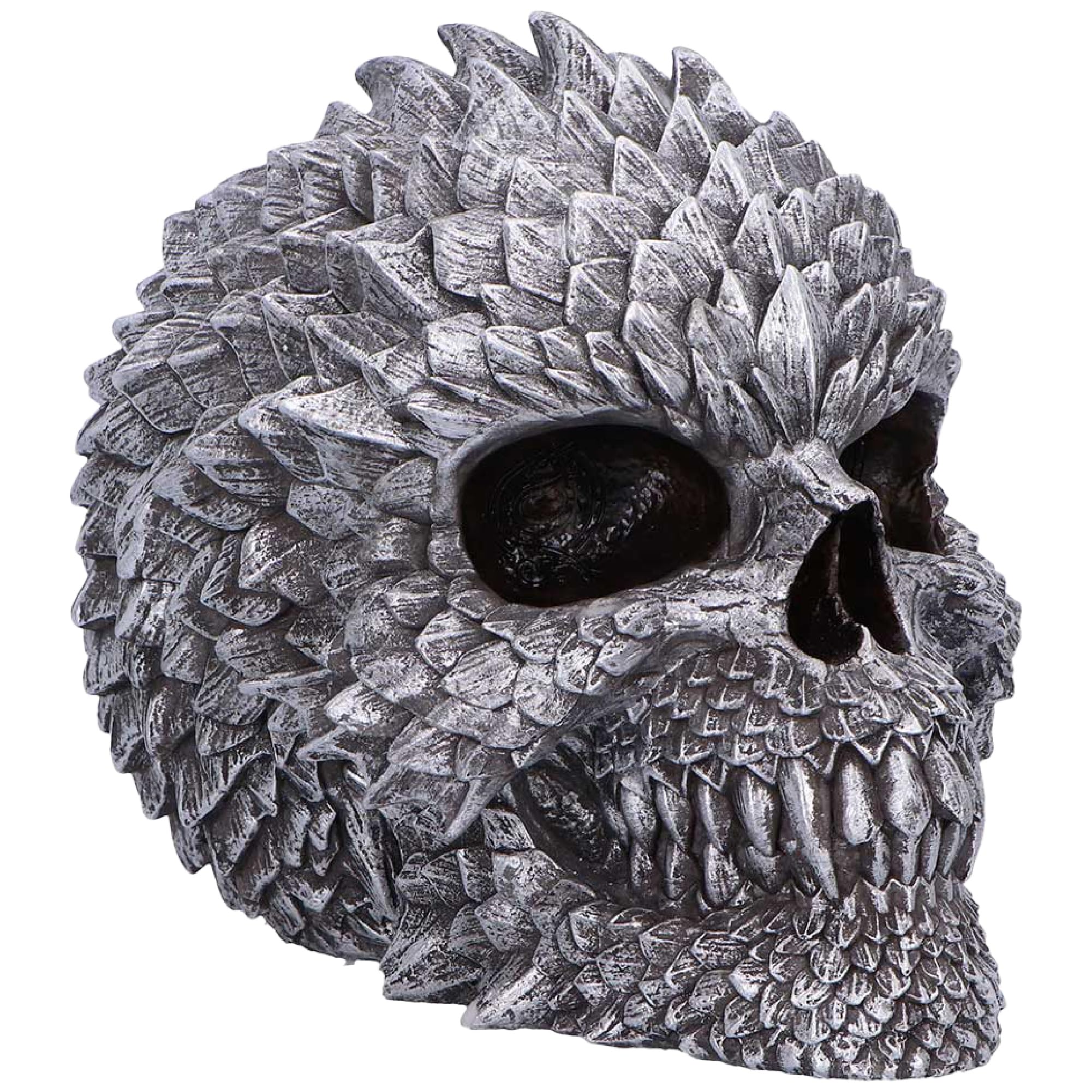 Nemesis Now Grey Scaled Remains Skull Figurine – Resin Dragon-Scale Skull Ornament, Hand-Painted Gothic Fantasy Decor, Mythical Collector Display Piece