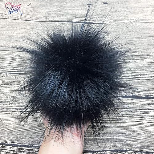 Miniatura 8 de Furryvalley Pompón de piel sintética, 4 unidades, manualidades, bolas esponjosas para sombrero, zapatos, bufandas con cierre a presión, sombrero de