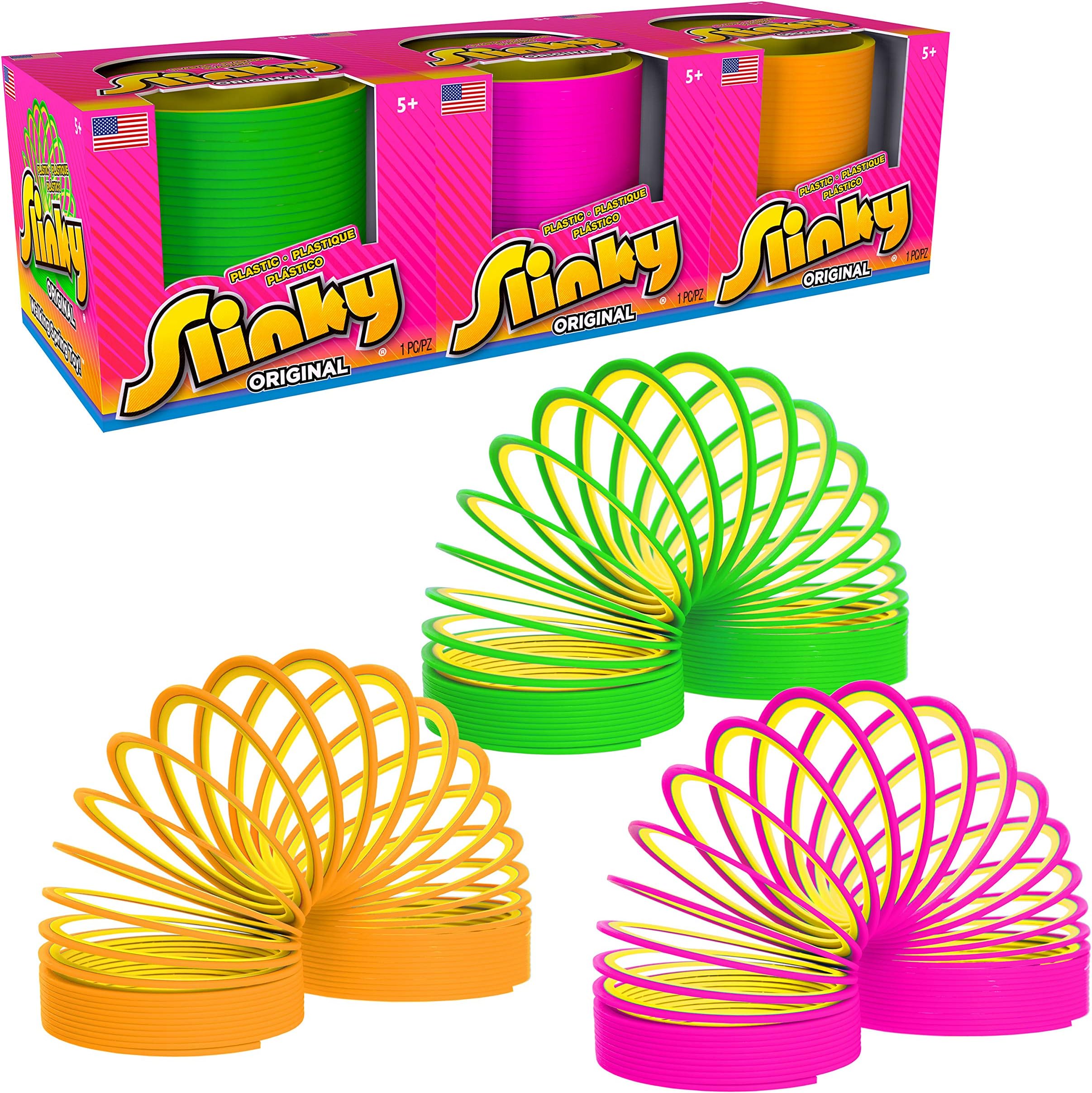 Just PlaySlinky the Original Walking Spring Toy, Plastic Slinky 3-Pack, Multi-color Neon Spring Toys, Kids Toys for Ages 5 Up