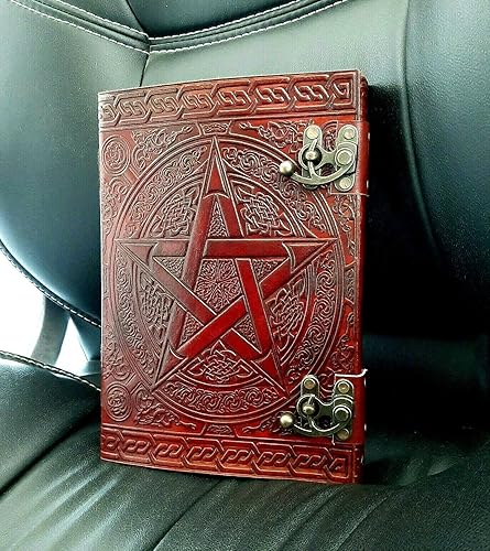 Miniatura 2 de Diario de piel con diseño de pentáculo grimoire, color marrón, tamaño grande, color negro