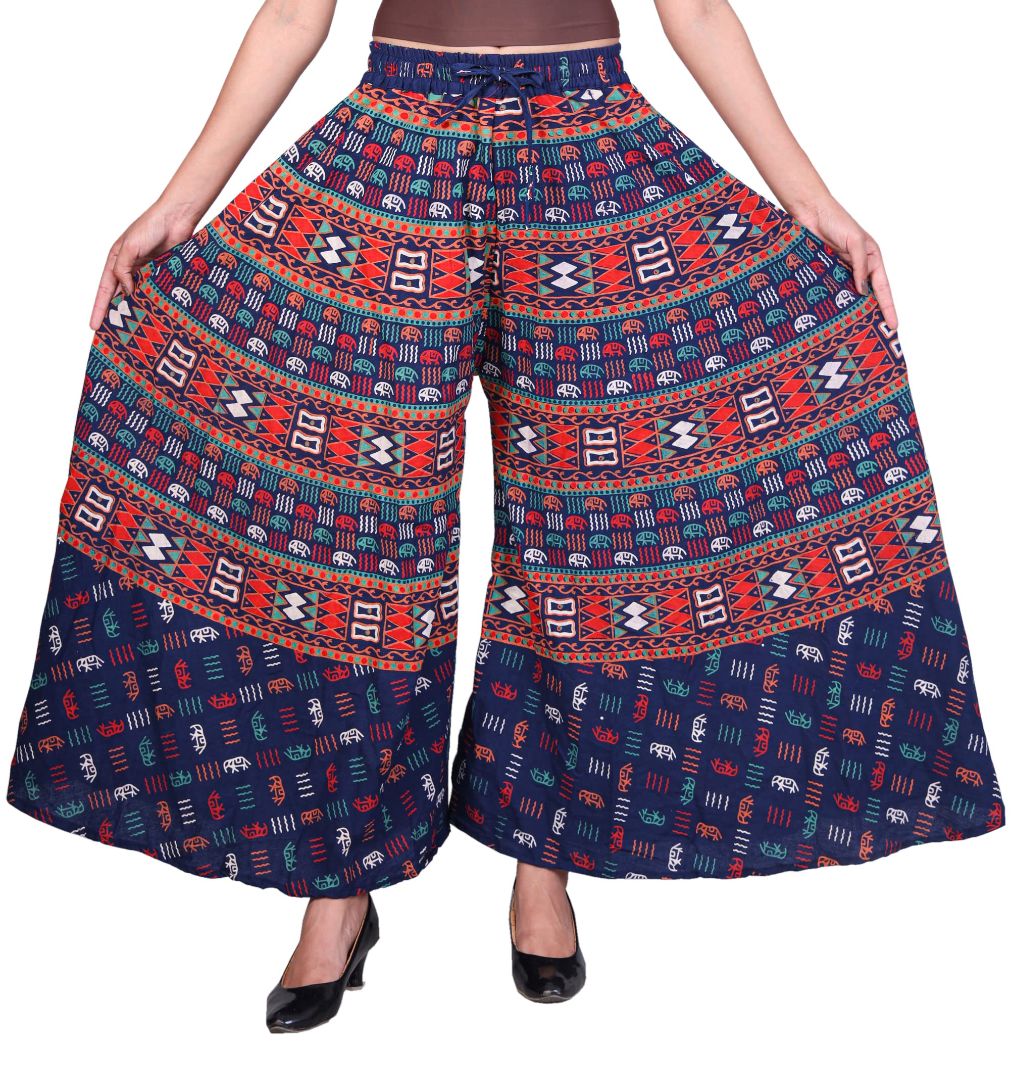 roll on Women's Soft Relaxed Long Palazzo Pants Rajasthani Printed Palazzo Jaipuri Hand Block Palazzo Pants (Free Size)-picture-36