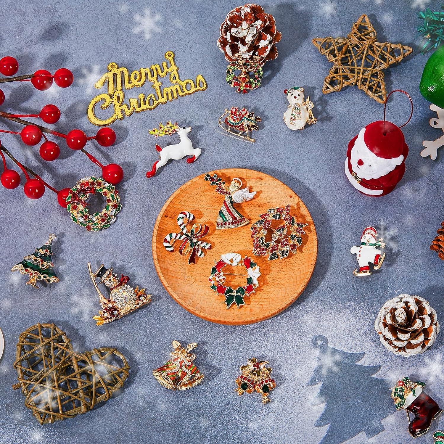 Miniatura 6 de 16 Pcs Christmas Brooches for Women Christmas Brooches and Pins Xmas Rhinestone Crystal Set Vintage Snowman Star Garland Reindeer Bells Tree Mixed
