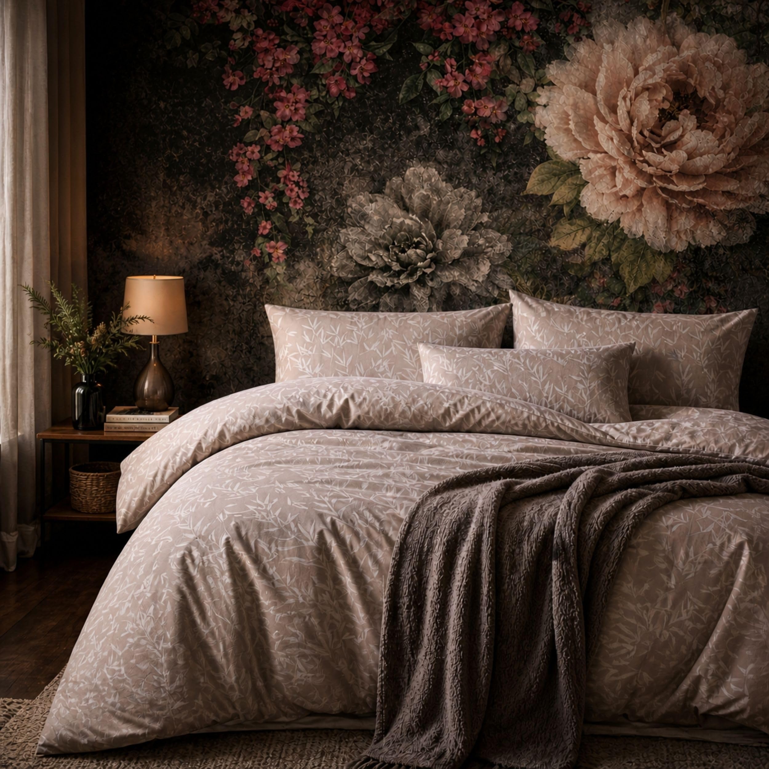 ZIRVEHOME Bettwäsche 135x200 cm 2-teilig Braun Bettbezug 135x200cm Natur Blätter Muster in Beige Creme Baumwoll Bettwäsche Set 135 x 200 cm Bamboo Braun Küche, Haushalt & Wohnen