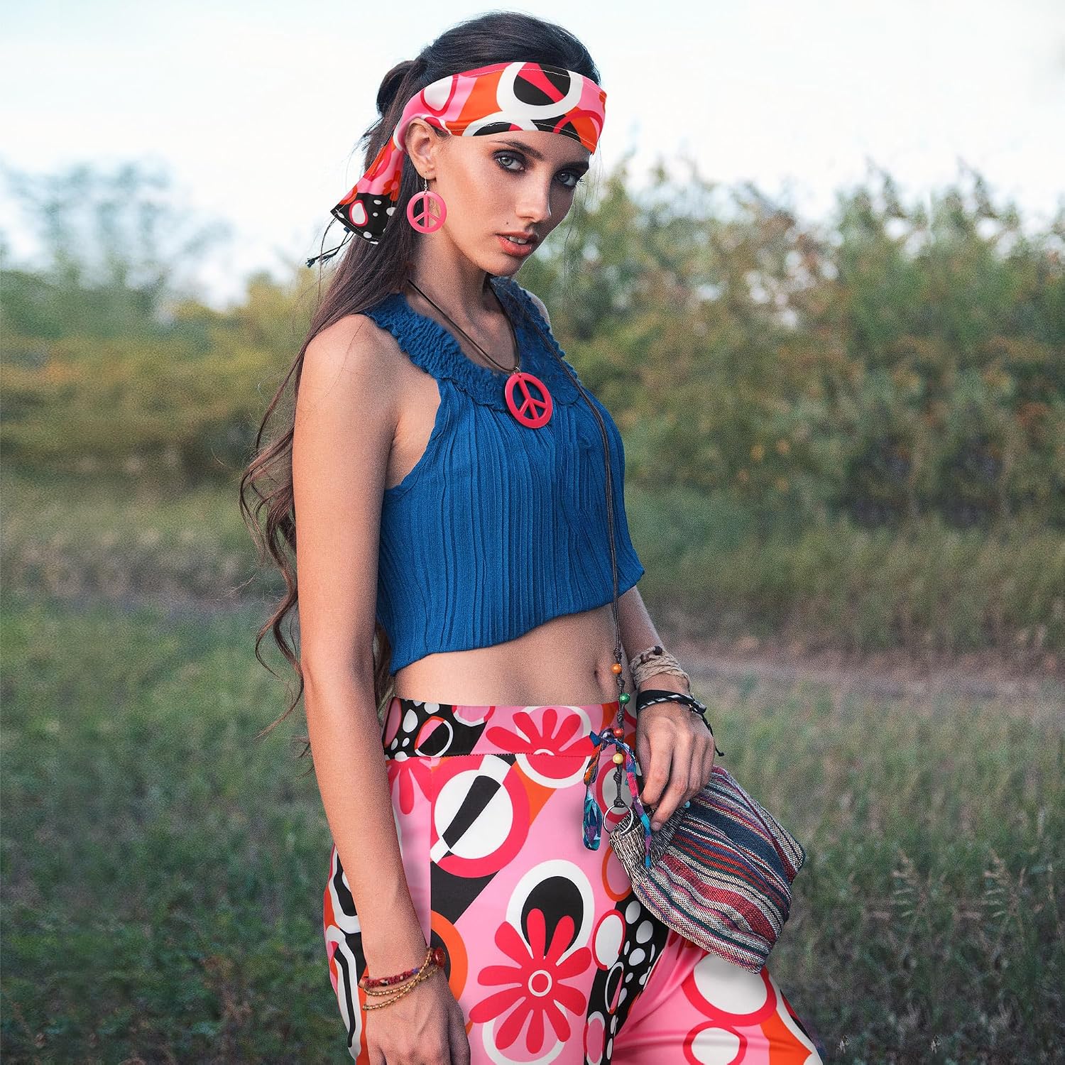 SATINIOR 60s 70s Women Hippie Costume Outfits Disco Retro Flared Pants for Carnival Party Halloween