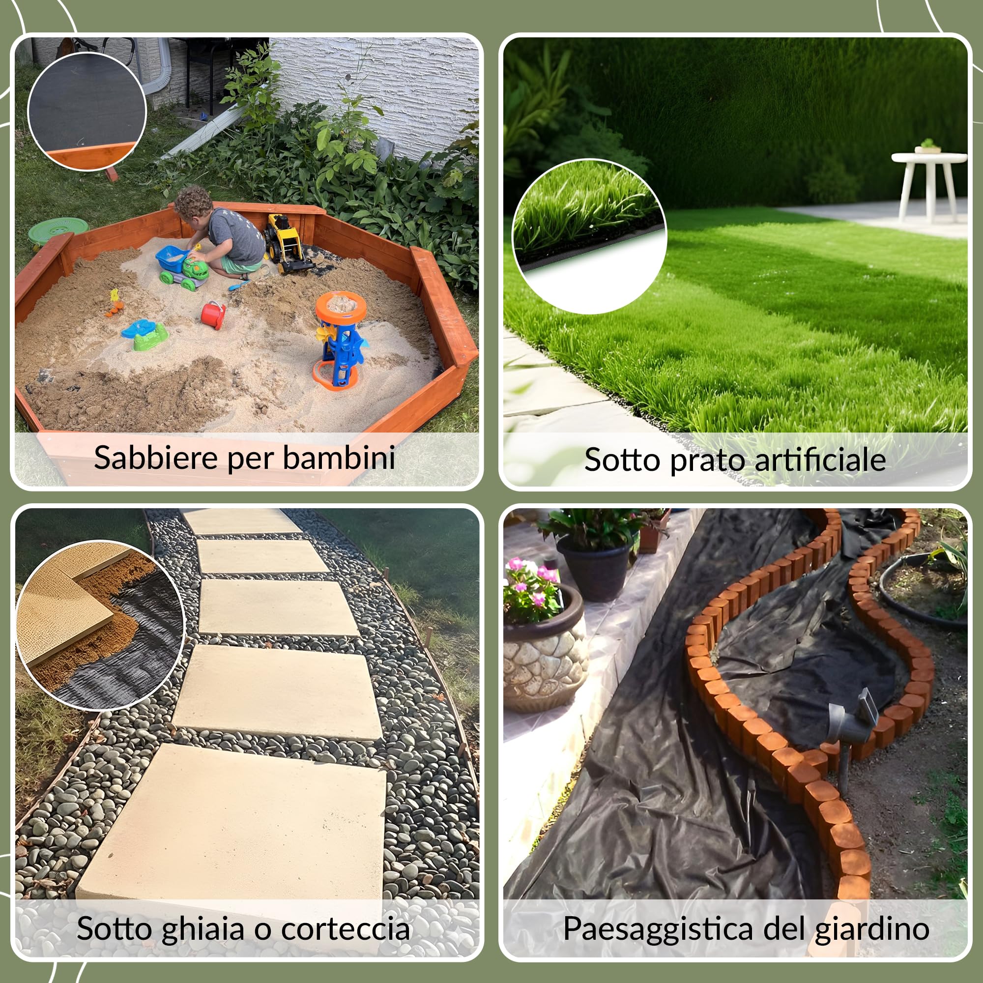 GARDENIX Tessuto Non Tessuto per Erbacce per sabbiera 3 m x 3 m, Extra Forte 150 g/m², Base per sabbiera permeabile all'Acqua, Pellicola per sabbiera da Giardino per Bambini