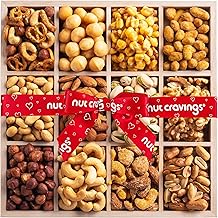NUT CRAVINGS - Easter Mixed Nuts Gift Basket in Reusable Wooden Tray + Heart Ribbon (12 Assortments) Ramadan Gifts, Saint Patrick Treats for Adults, Food Arrangement, Healthy Snack Care Package Kosher