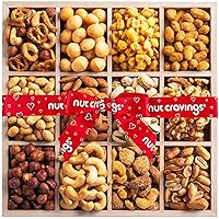 Vista 21 de NUT CRAVINGS - Cesta de regalo con arreglo floral de frutas secas navideñas en cesta de regalo de madera en forma de manzana + bandeja (9 surtido)