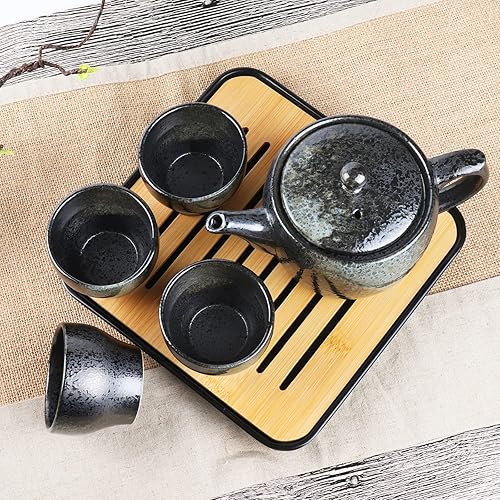Miniatura 2 de Hannah Choice Juego de té japonés de cerámica, juegos de té negro con 1 tetera, 4 tazas de té, 1 bandeja de té, 1 infusor de acero inoxidable,