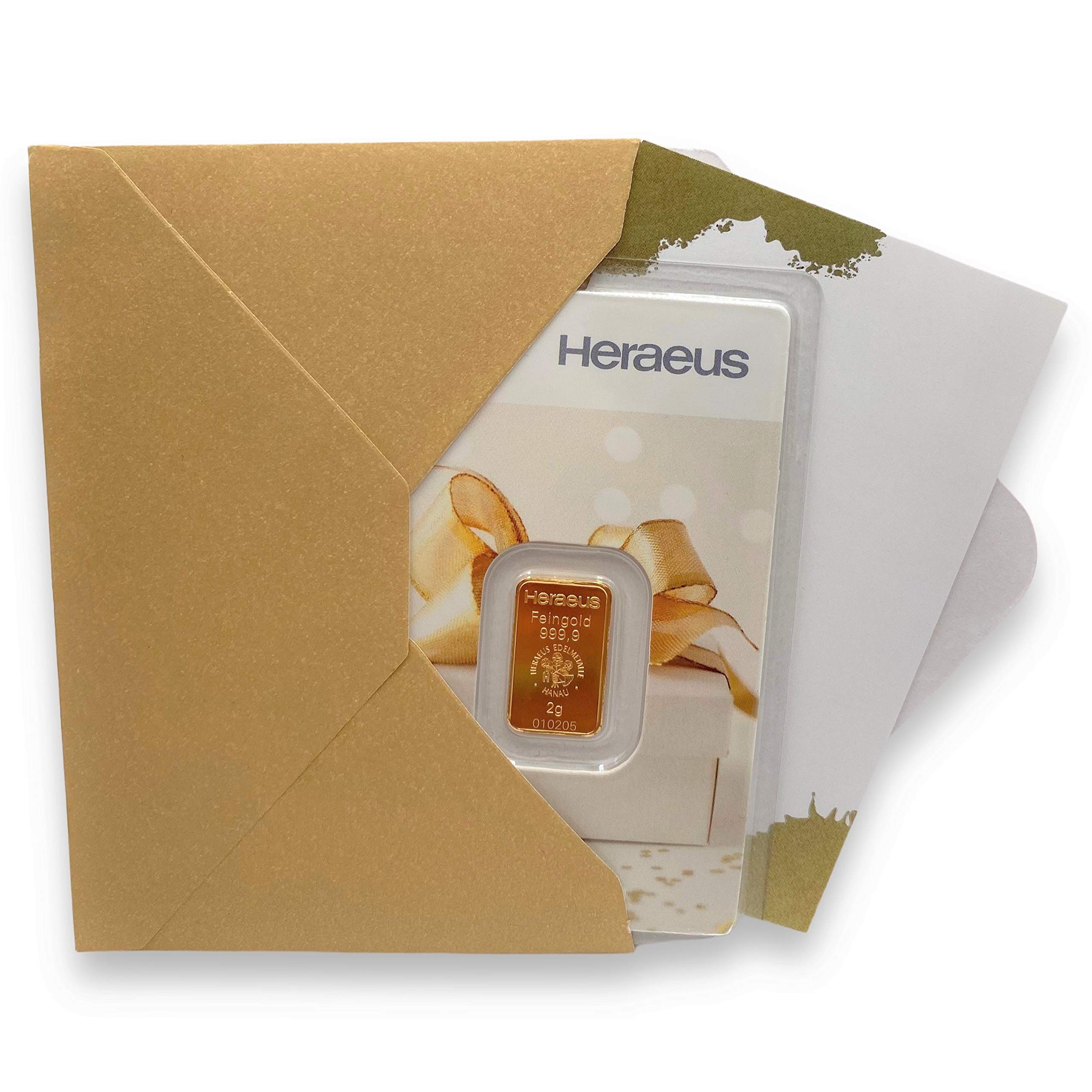 Goldbarren 2 g Geschenk - 2 Gramm Gold - Heraeus - Feingold 999.9 - LBMA Zertifiziert - NEU