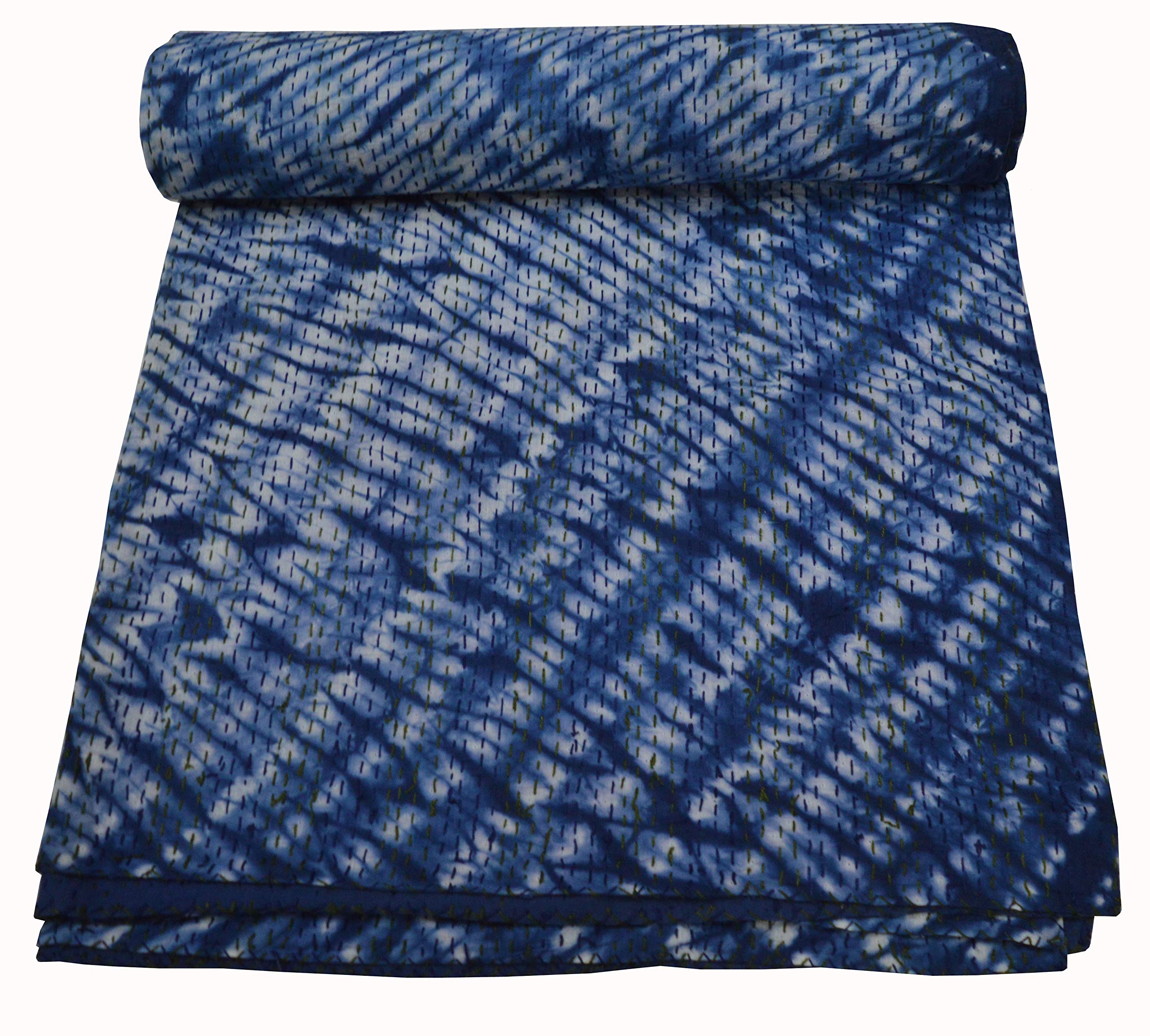 V Vedant Designs Indian Handmade Single Hand Block Print Kantha Quilt, Kantha Throw, Kantha Blanket Bedspread