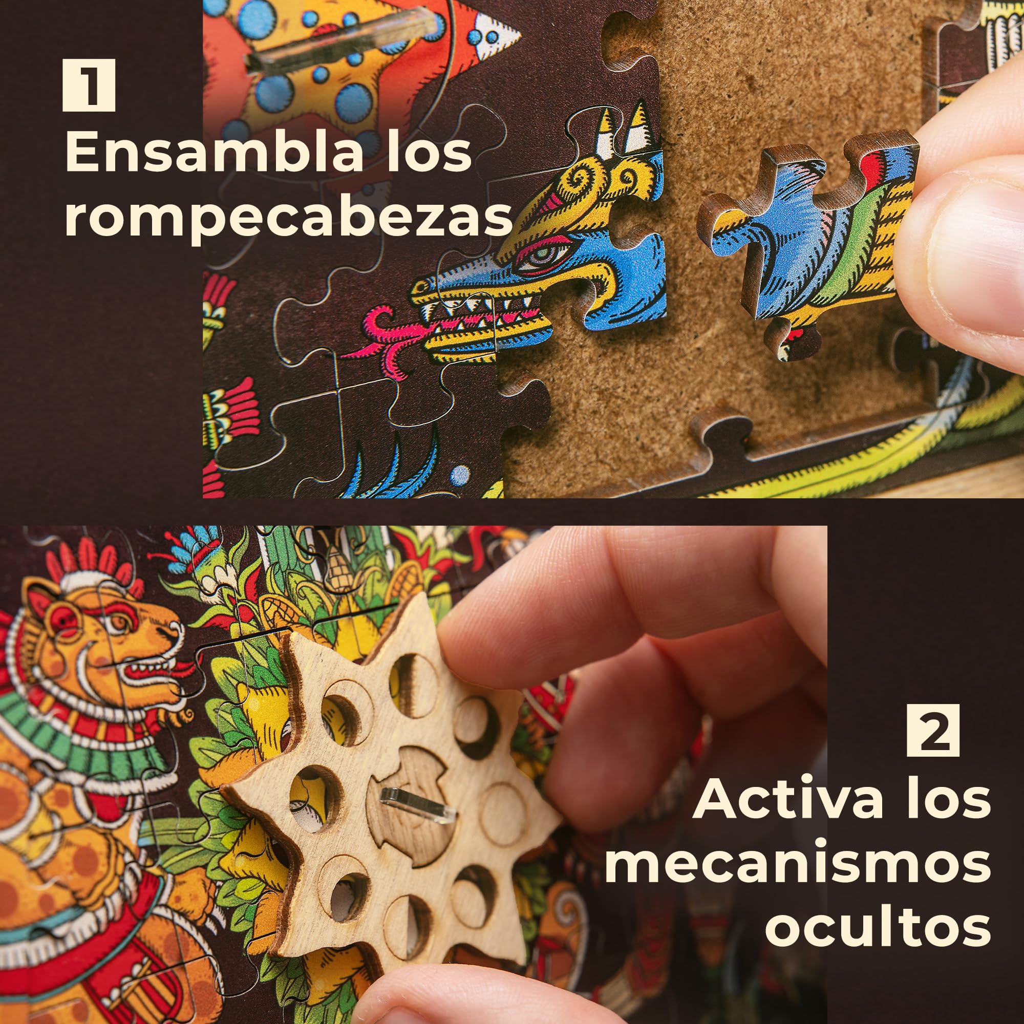 iDventure Cluepuzzle Pirámide de Sol - Juego de Escape Room con rompecabezas de Jigsaw - Puzzle de madera 3D - Caja de regalo - Cofre del tesoro - Caja de rompecabezas secuencial para adultos - Regalo